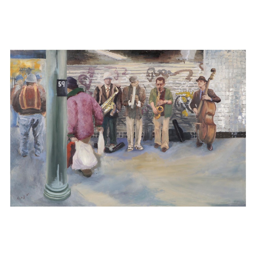 Kaz Ooka Oil Painting  "Gathering at 50th Street," 2007