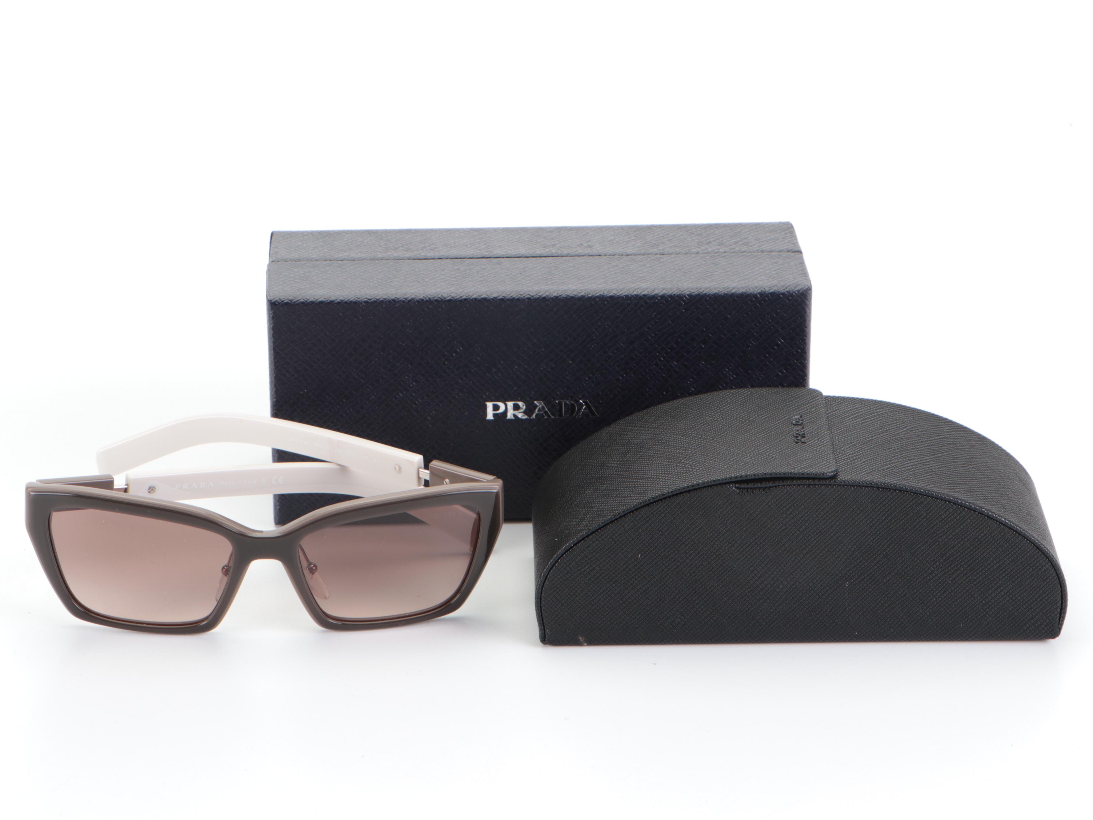 Prada SPR 14X Rectangular Sunglasses with Case and Box