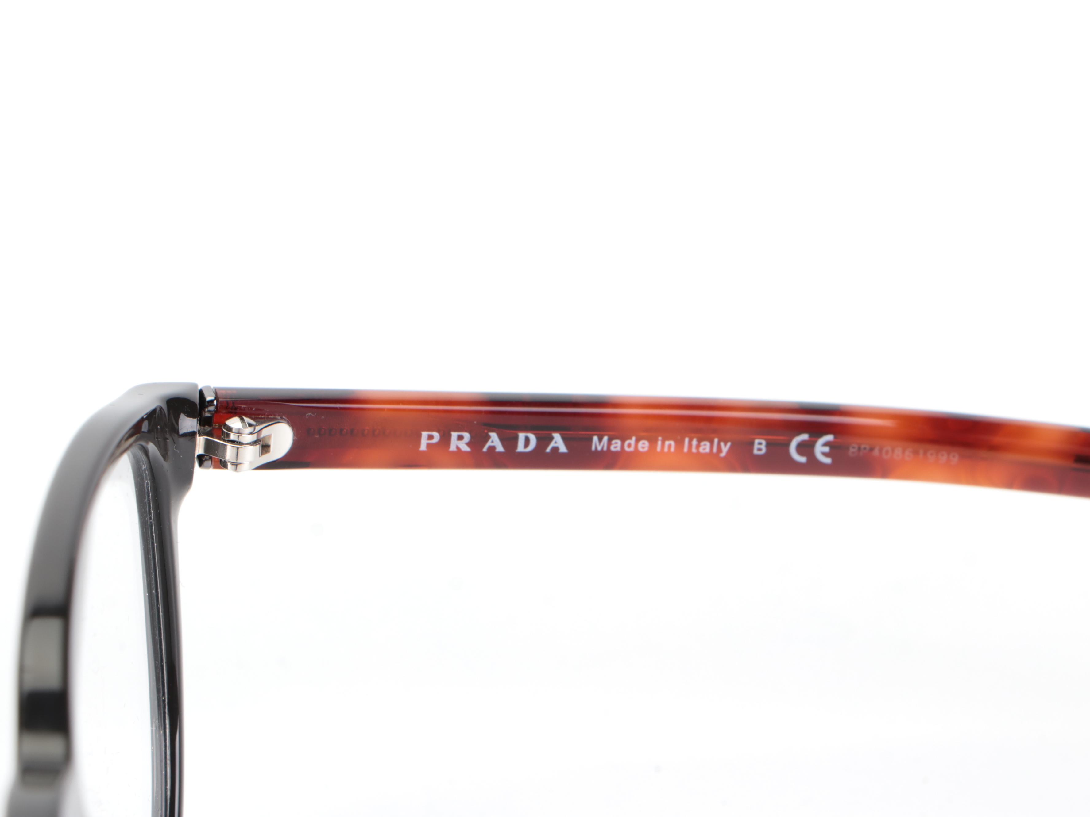 Prada VPR 07X Browline Eyeglasses in Black/Tortoise with Box and Case