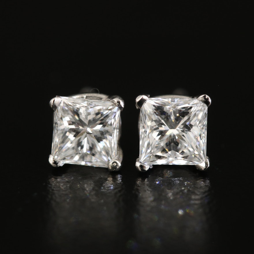 Platinum 1.45 CTW Diamond Stud Earrings with GIA Report