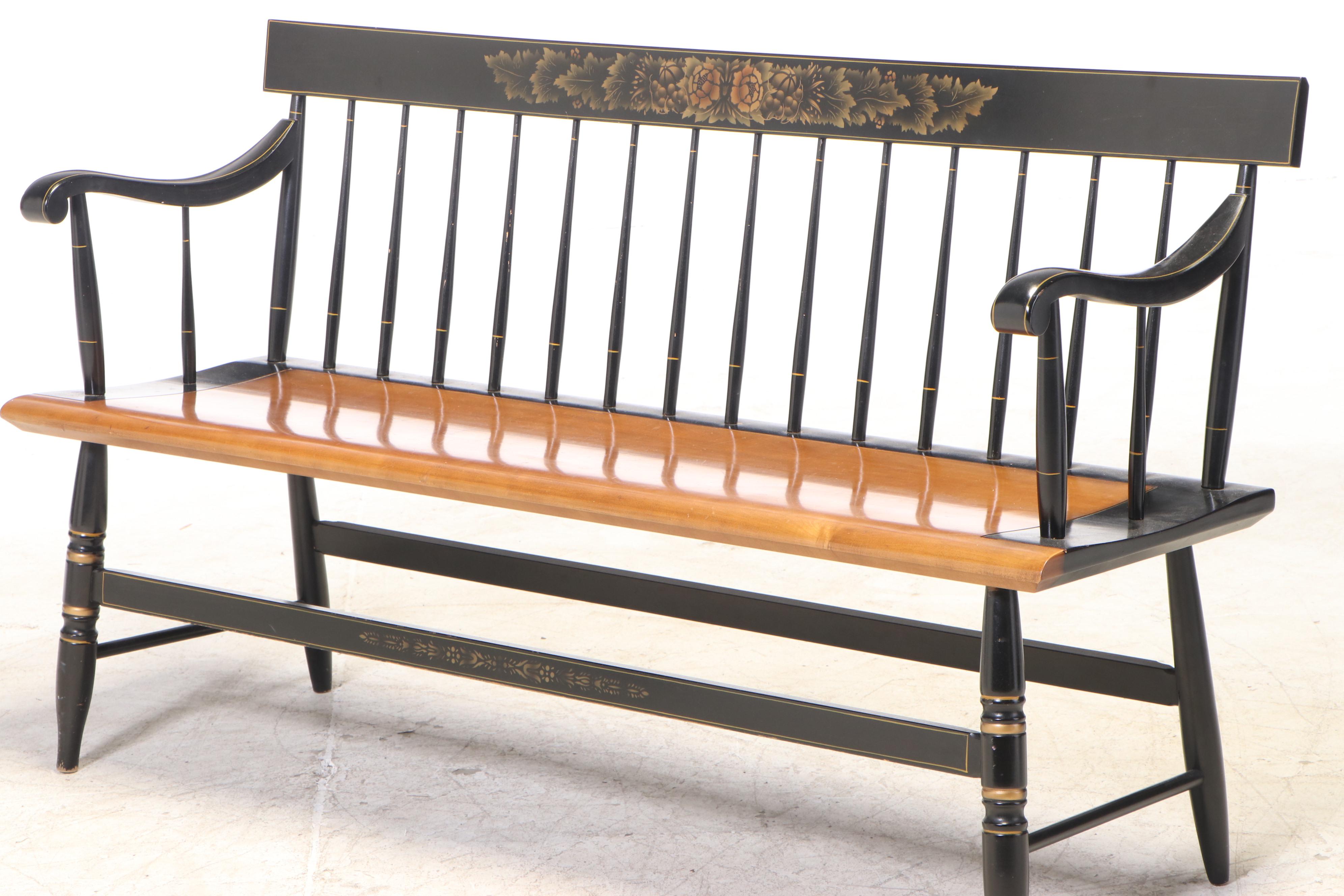 L. Hitchcock Federal Style Stenciled Maple Bench