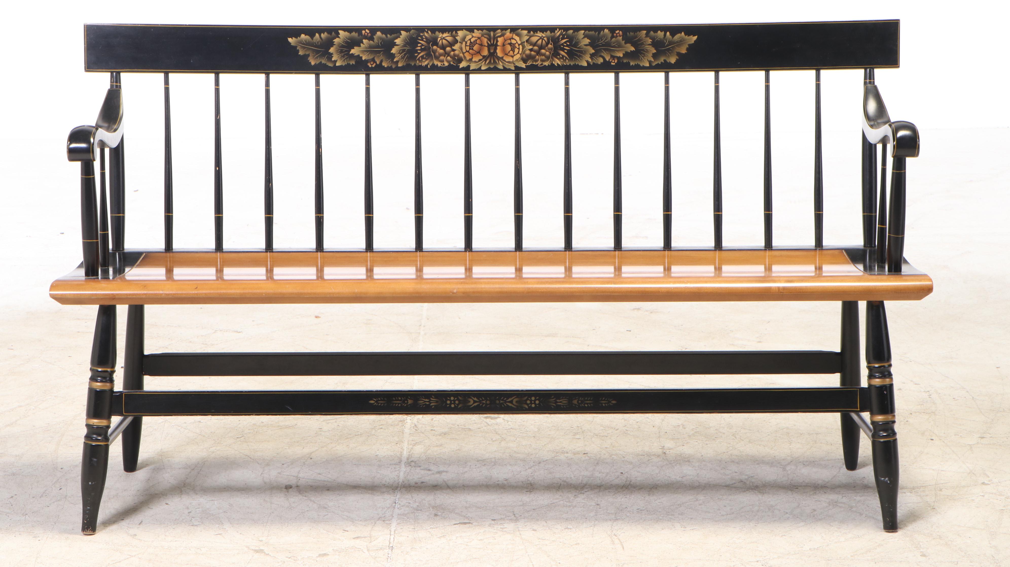 L. Hitchcock Federal Style Stenciled Maple Bench