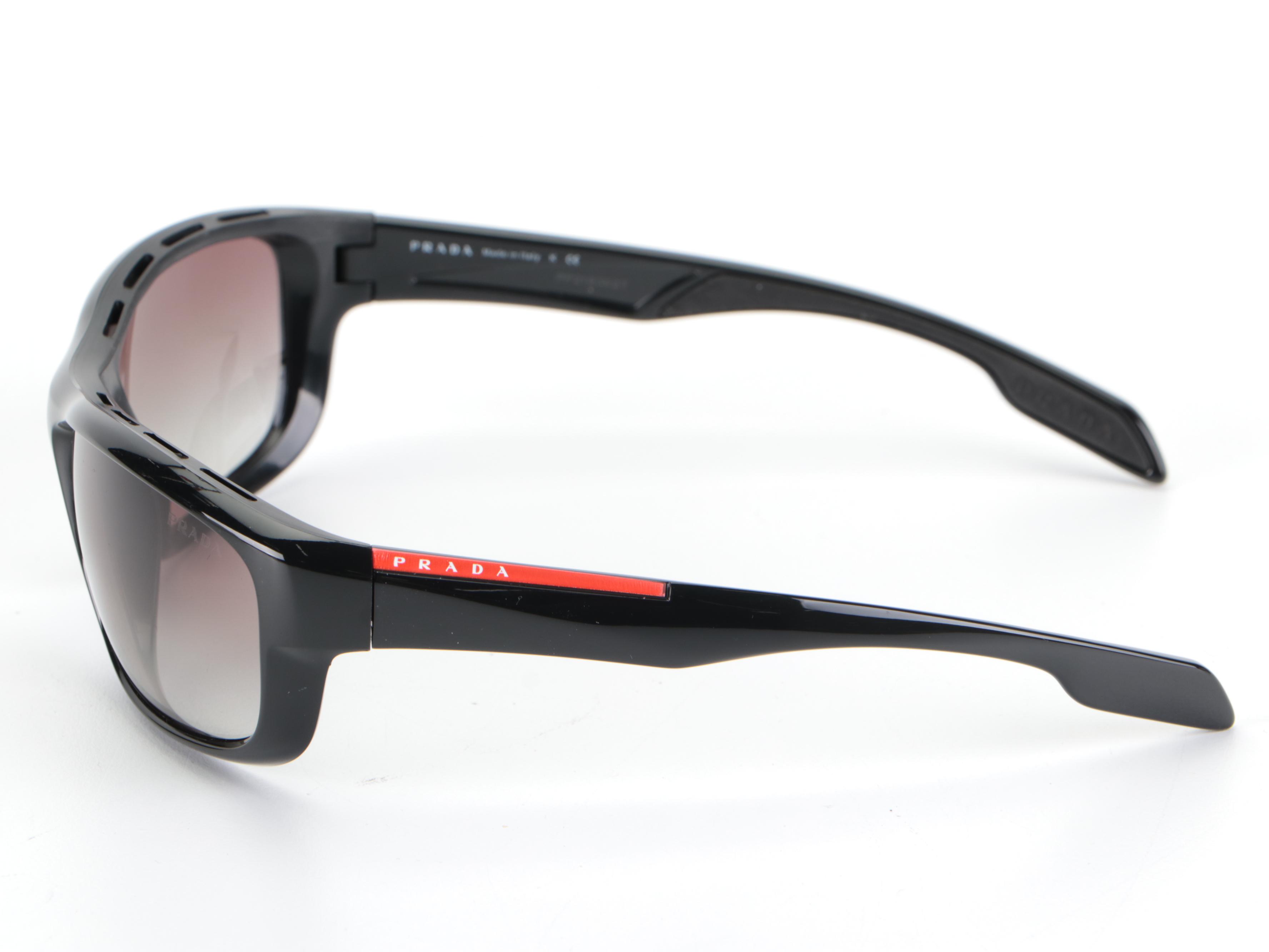 Prada Linea Rossa PS 13US Sunglasses in Shiny Black Frame with Box and Slip Case