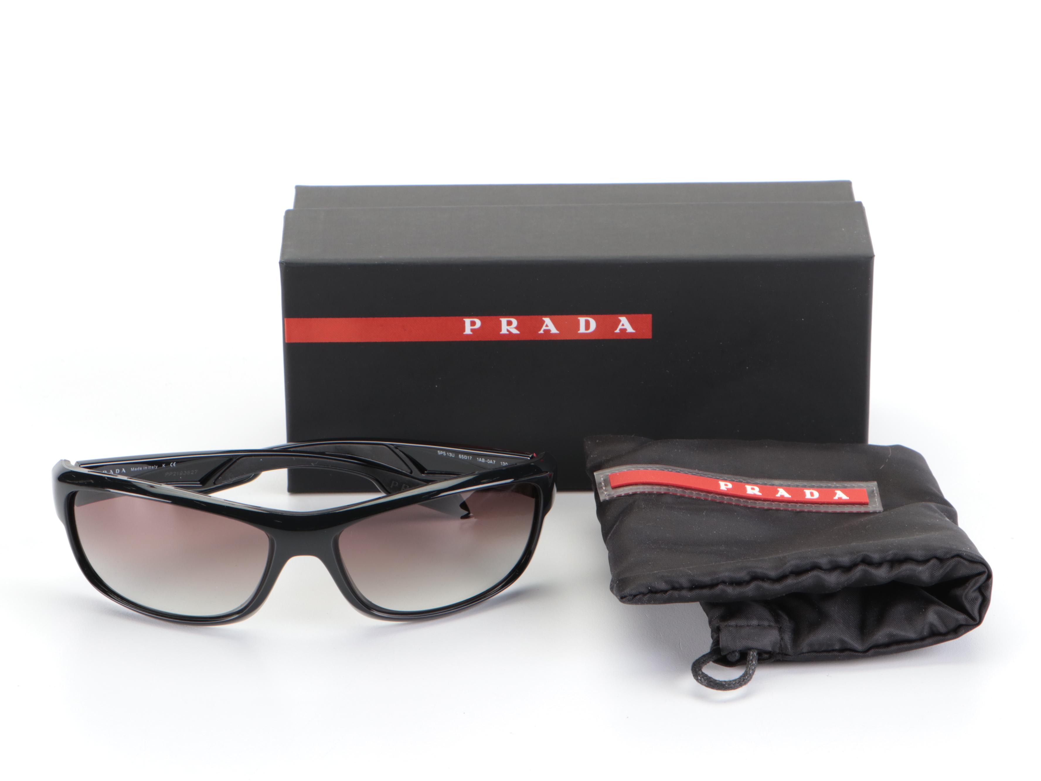 Prada Linea Rossa PS 13US Sunglasses in Shiny Black Frame with Box and Slip Case