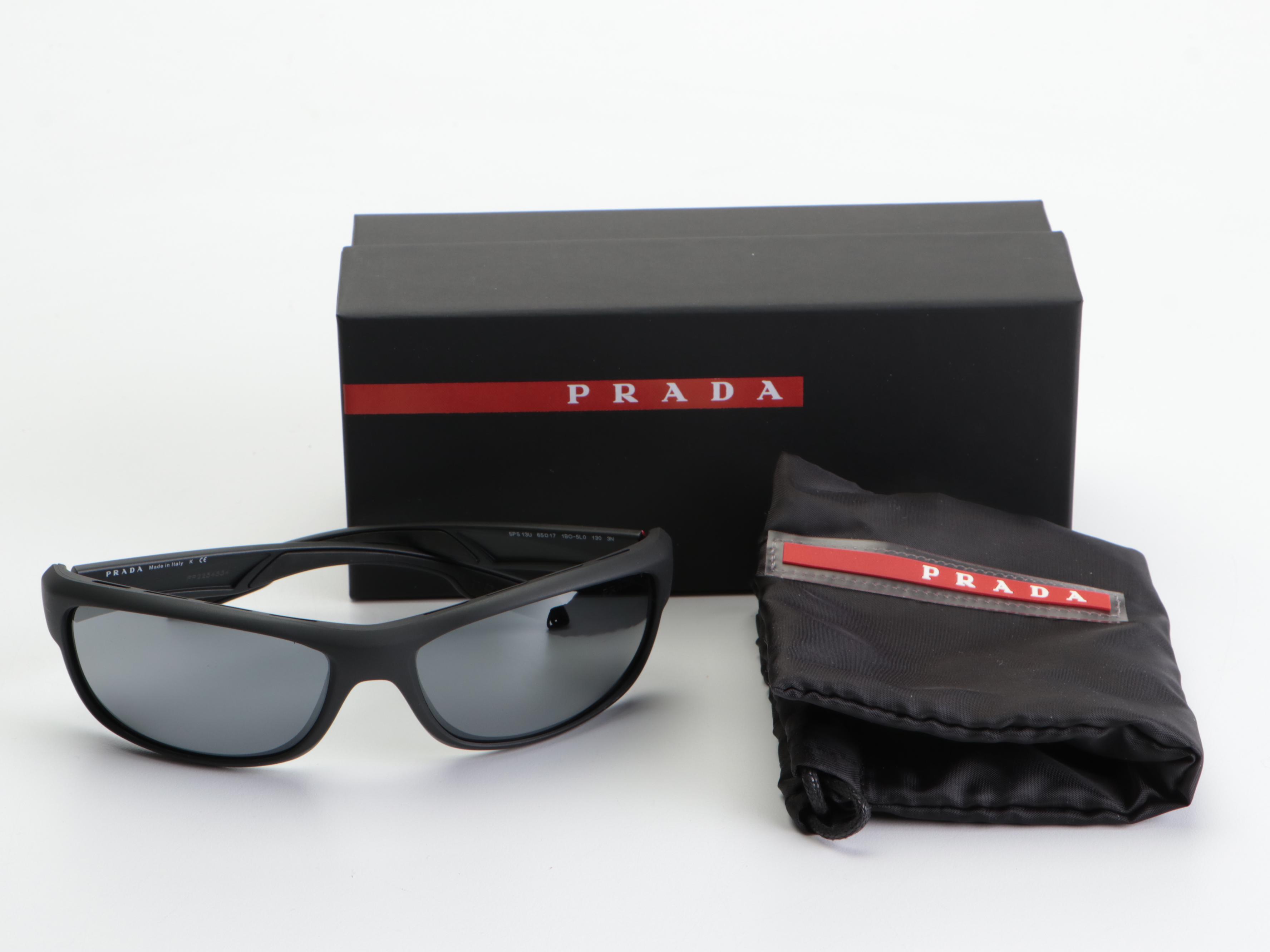 Prada Linea Rossa SPS 13U Sunglasses in Black Matte Frame with Slip Case and Box