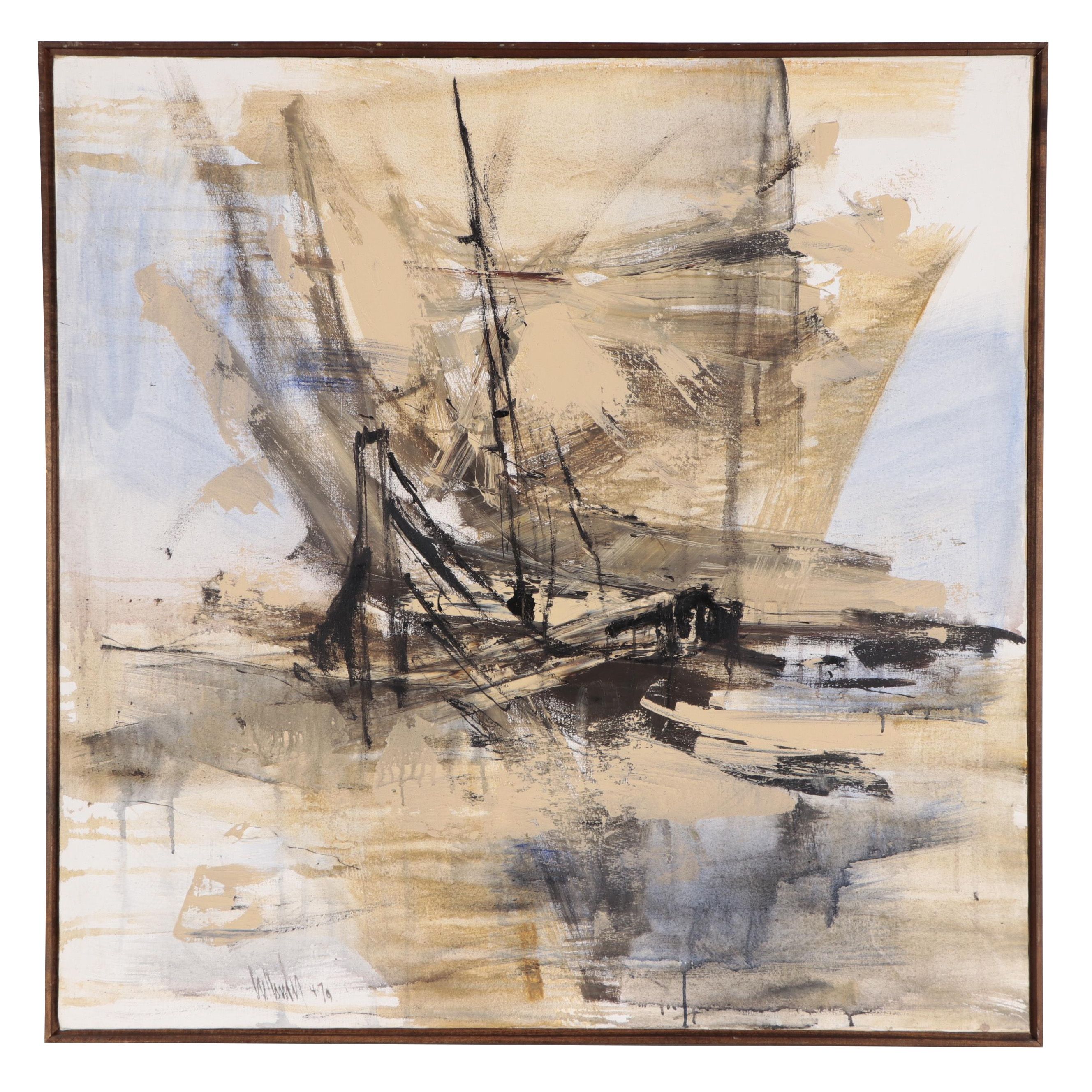 Gino Hollander Large-Scale Abstract Oil Painting, 1979