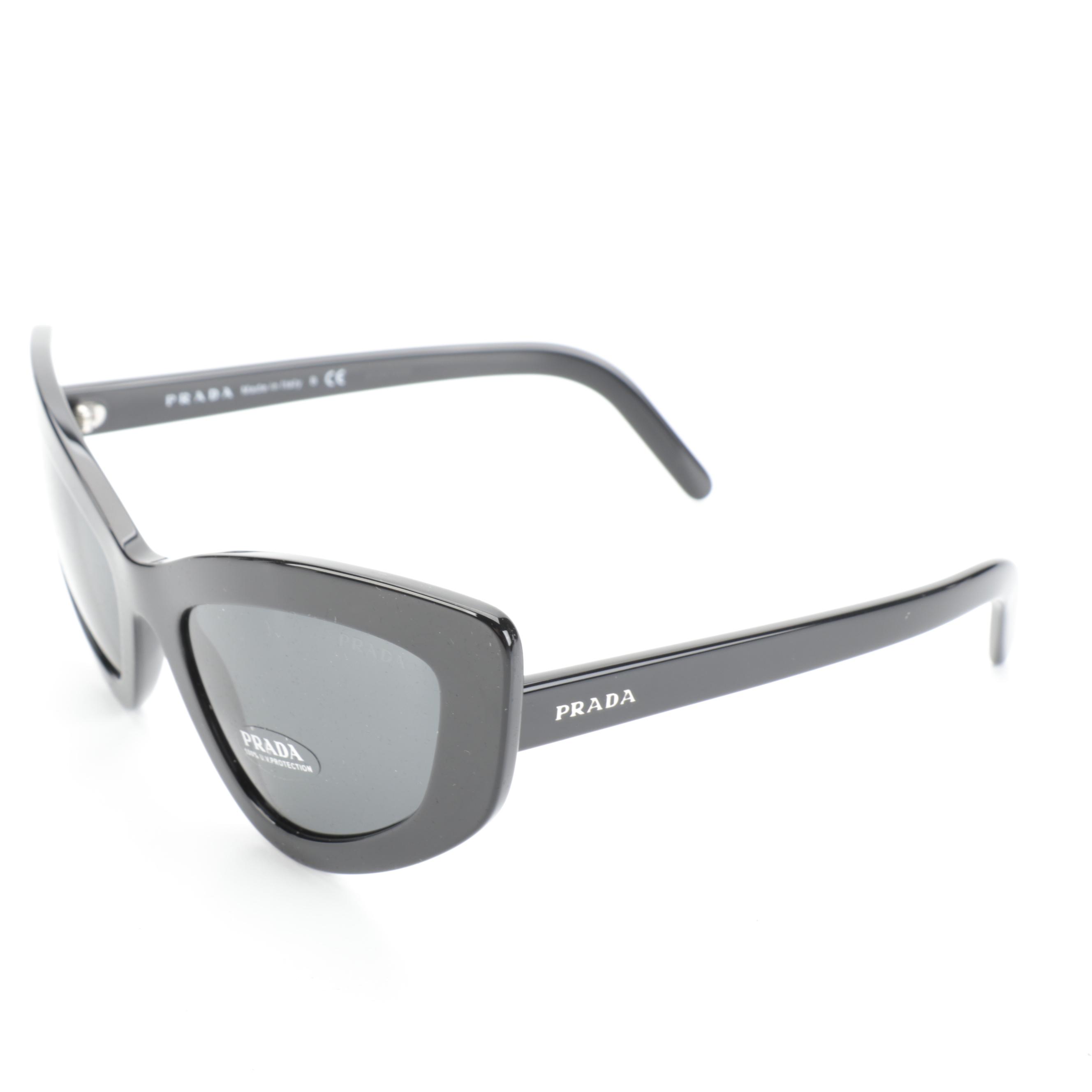Prada SPR 11V Modified Cat Eye Sunglasses in Black with Case