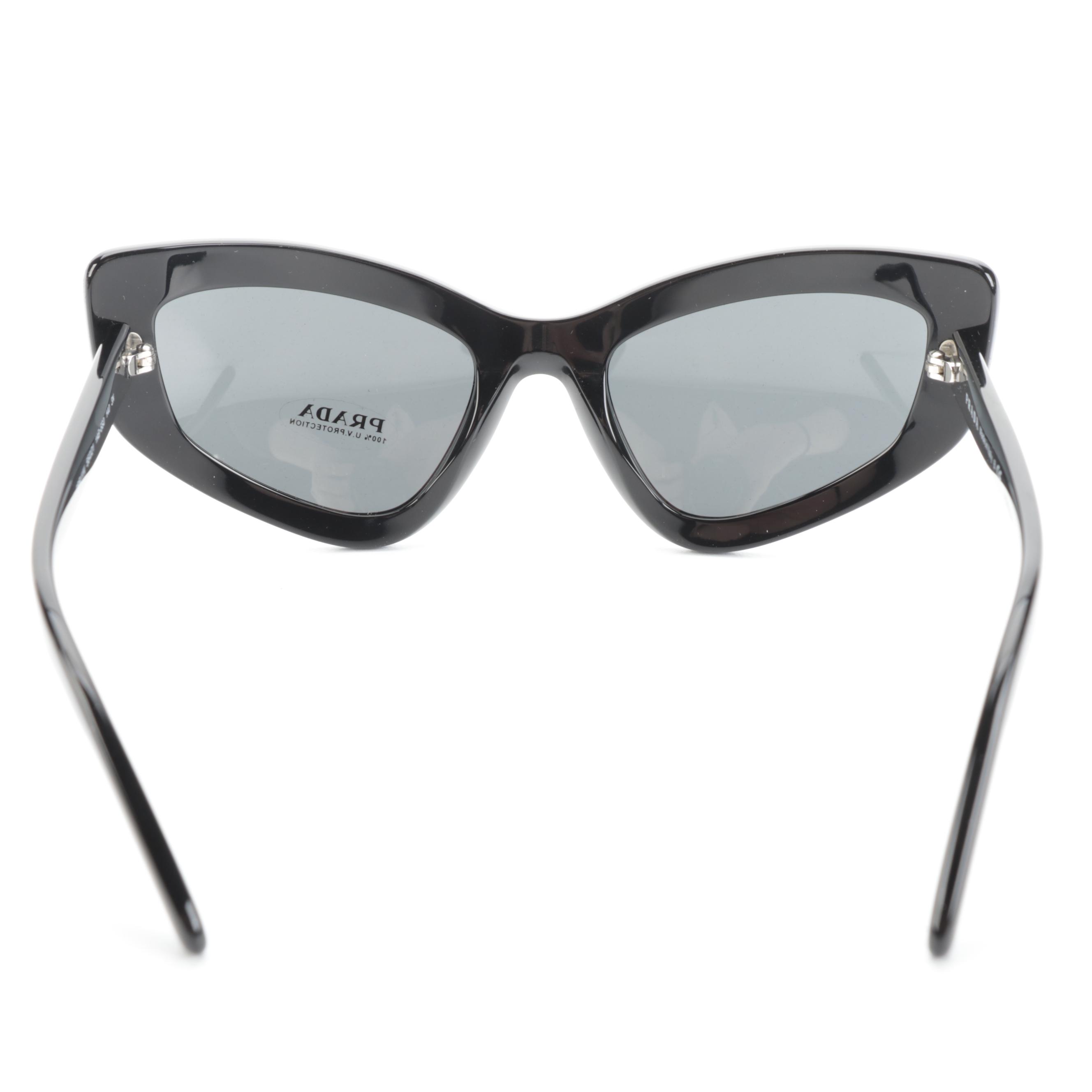 Prada SPR 11V Modified Cat Eye Sunglasses in Black with Case