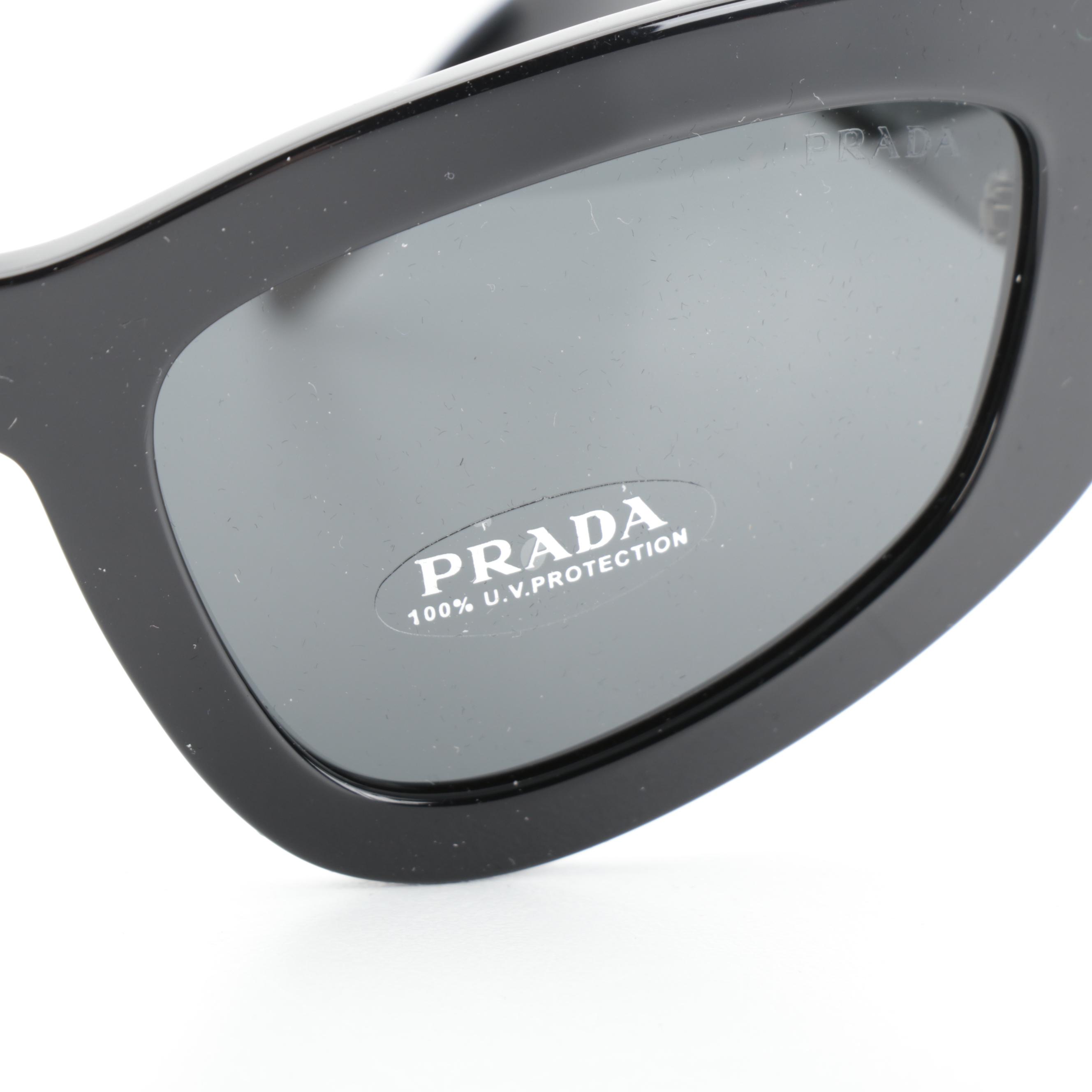 Prada SPR 11V Modified Cat Eye Sunglasses in Black with Case