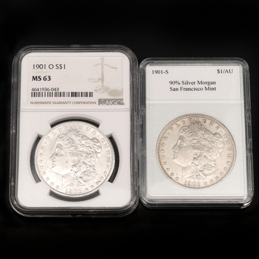 NGC MS63 1901-O and 1901-S Morgan Silver Dollars