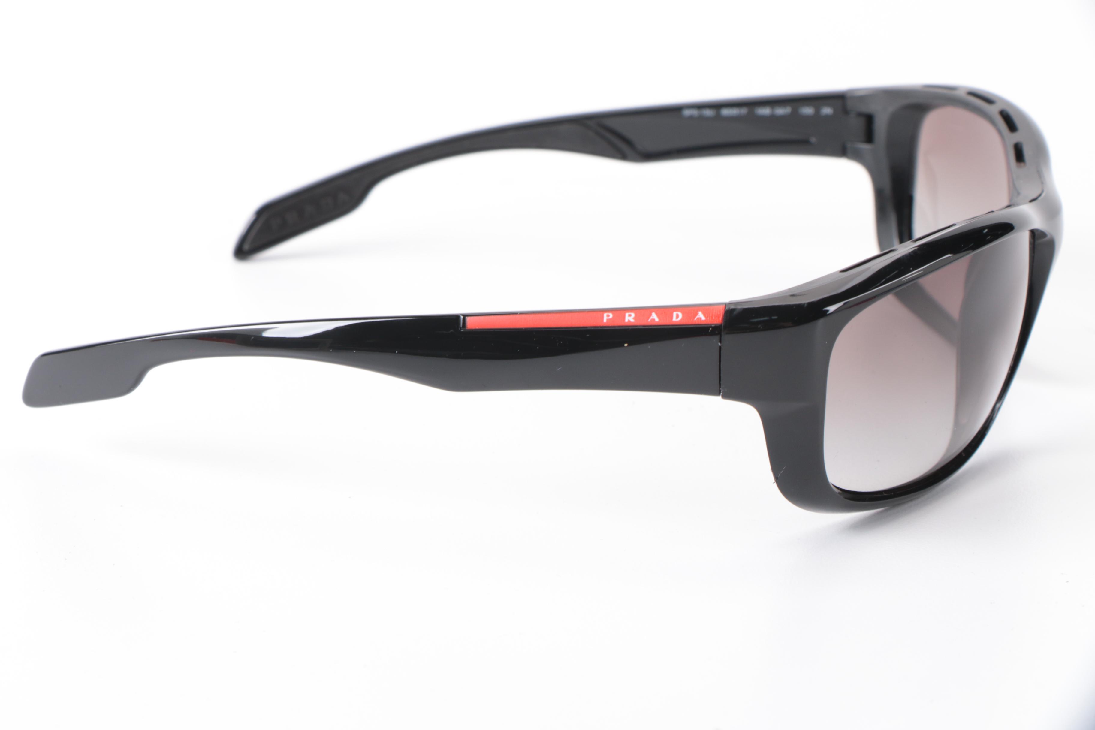 Prada Linea Rossa SPS 13U Sunglasses in Black with Soft Case and Box