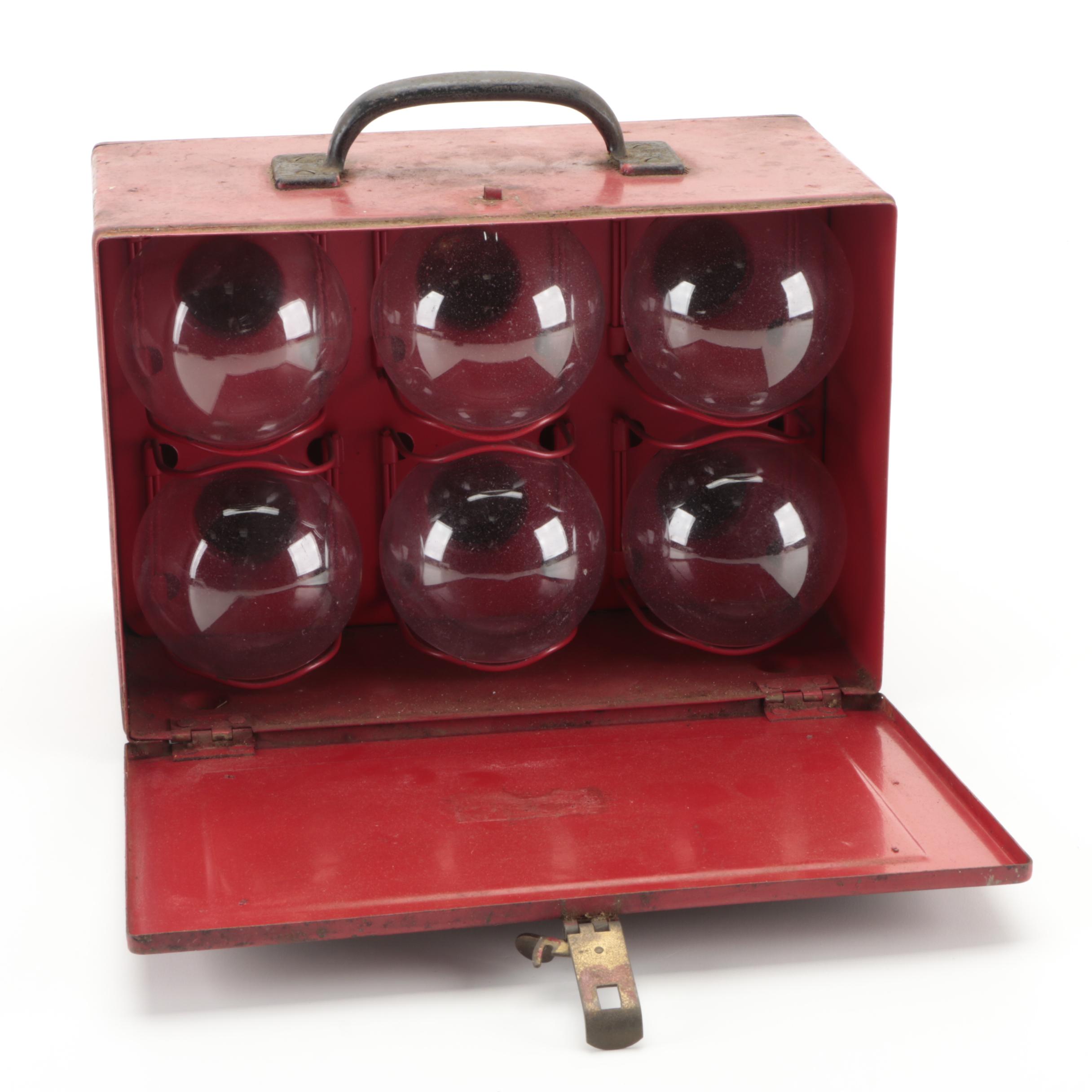 Shur-Stop Glass Fire Extinguisher Grenades in Metal Case, Mid-20th C
