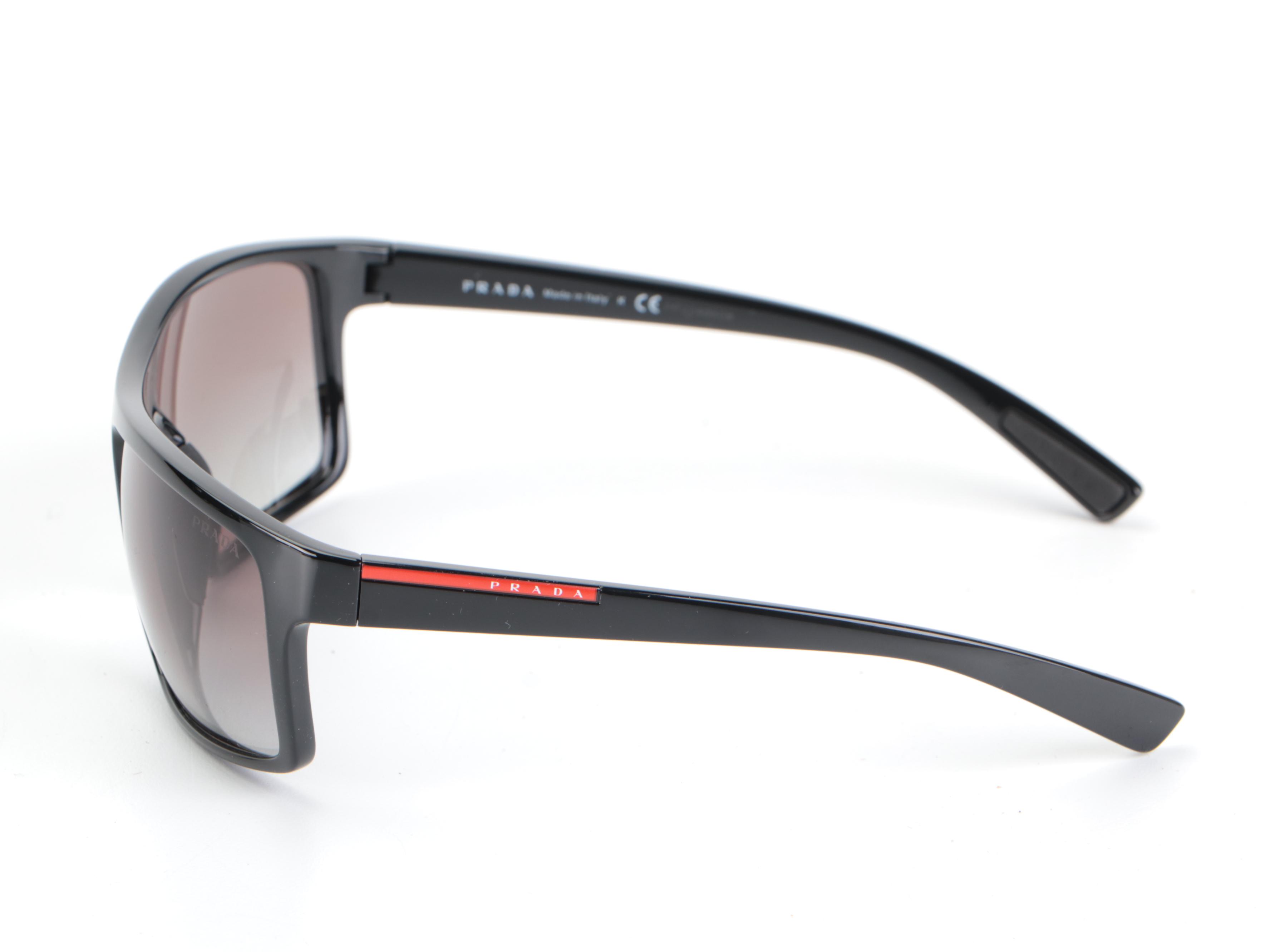 Prada Linea Rossa SPS11U Rectangular Sunglasses in Black with Slip Case and Box