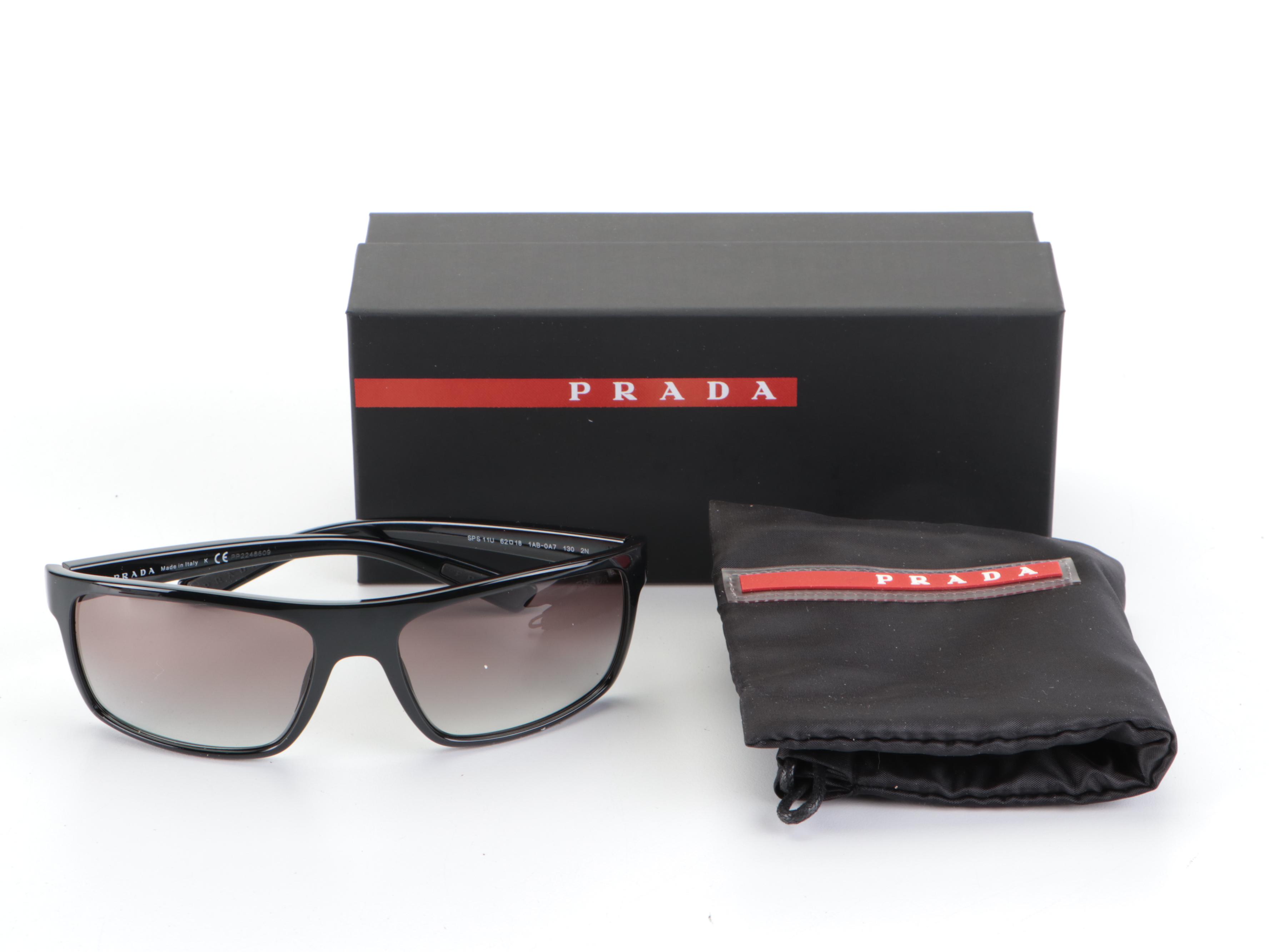 Prada Linea Rossa SPS11U Rectangular Sunglasses in Black with Slip Case and Box