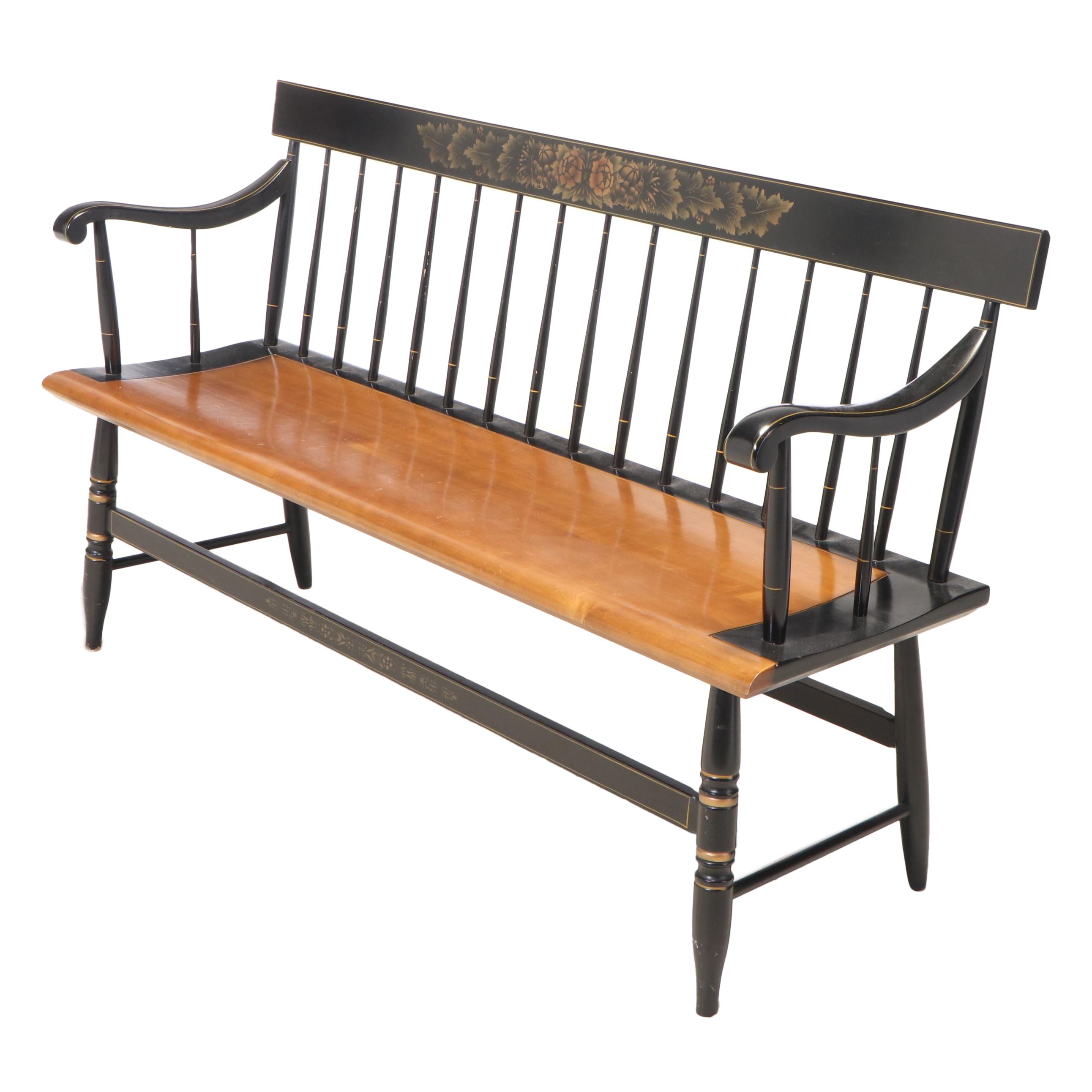 L. Hitchcock Federal Style Stenciled Maple Bench