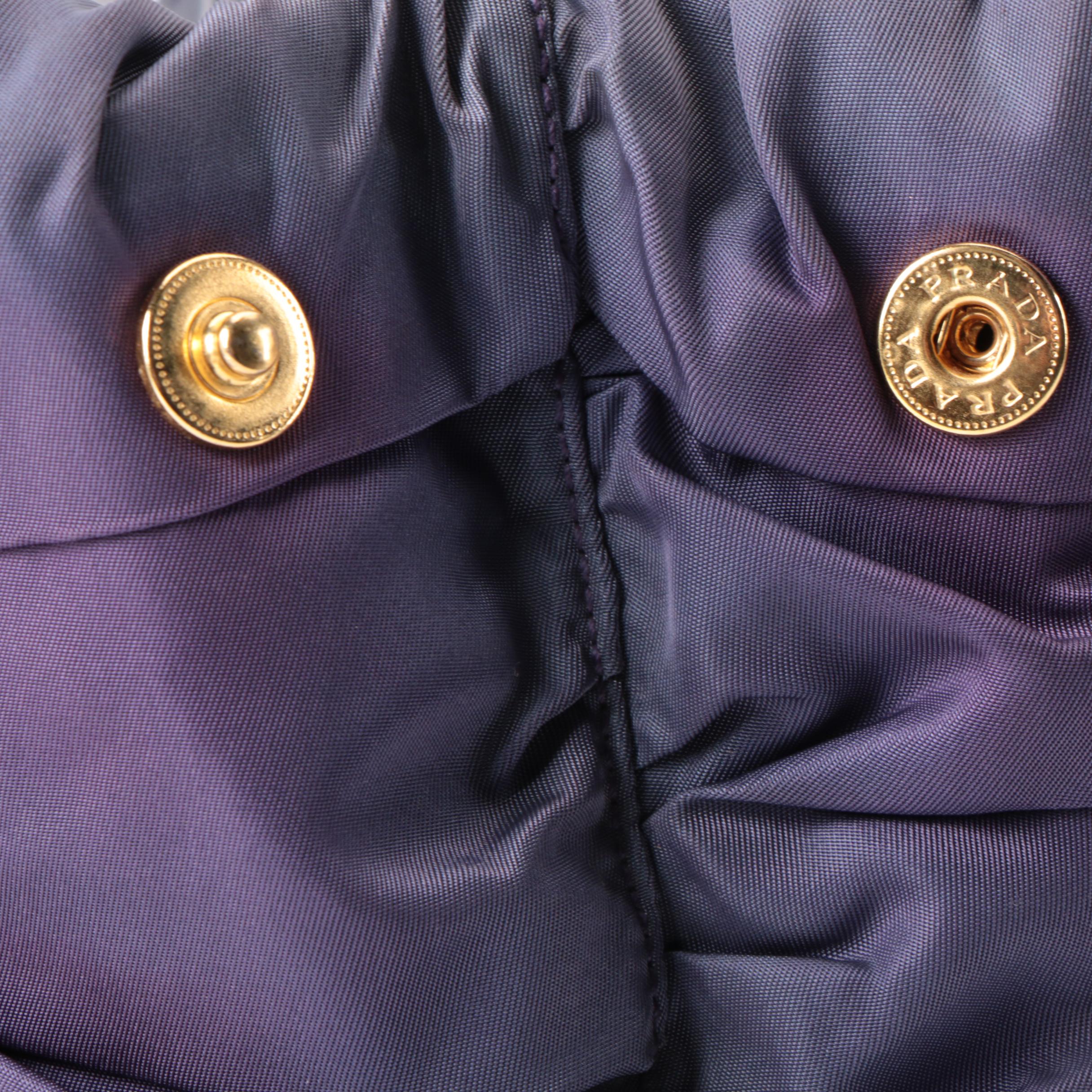 Prada Pleated Purple Nylon Tessuto and Leather Tote