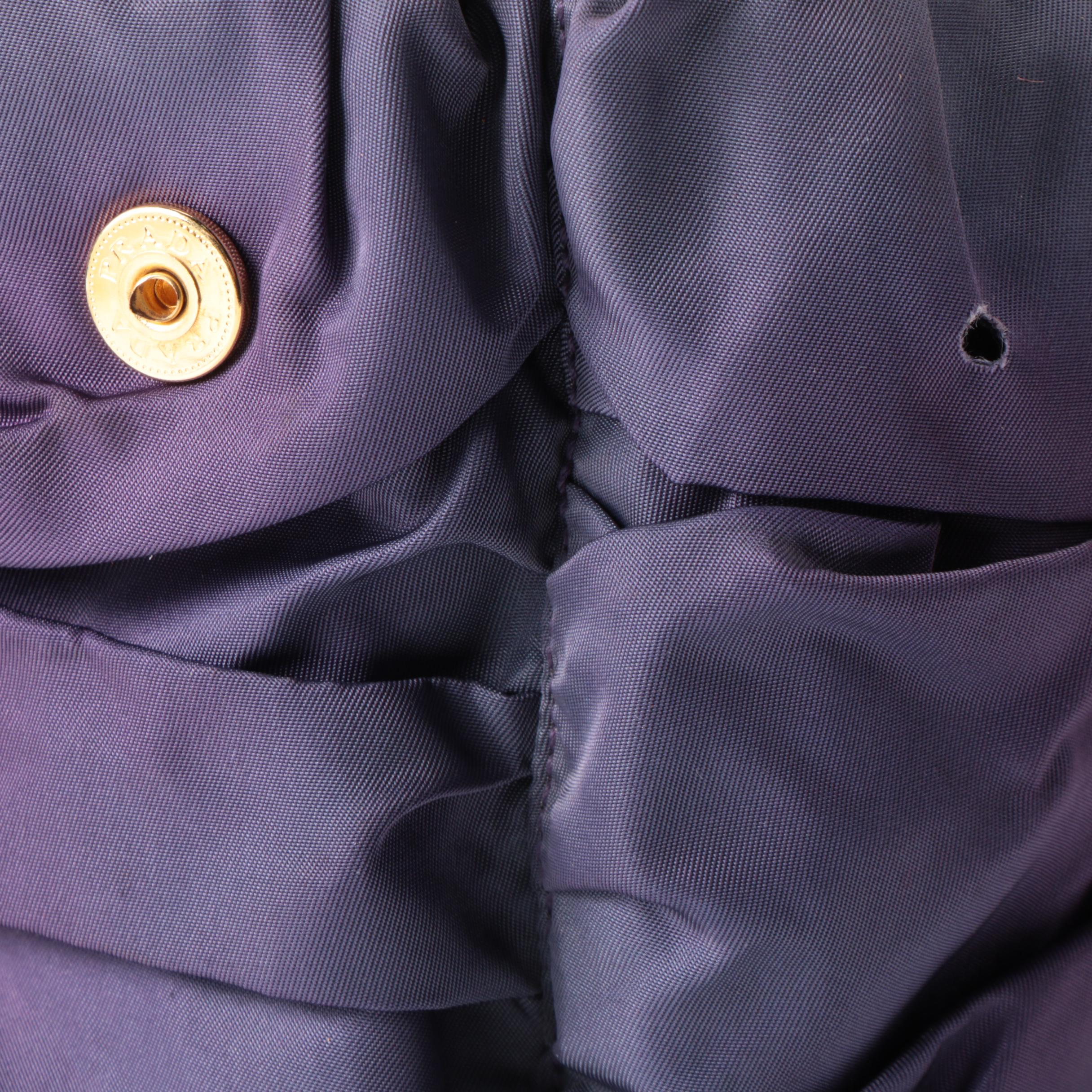 Prada Pleated Purple Nylon Tessuto and Leather Tote