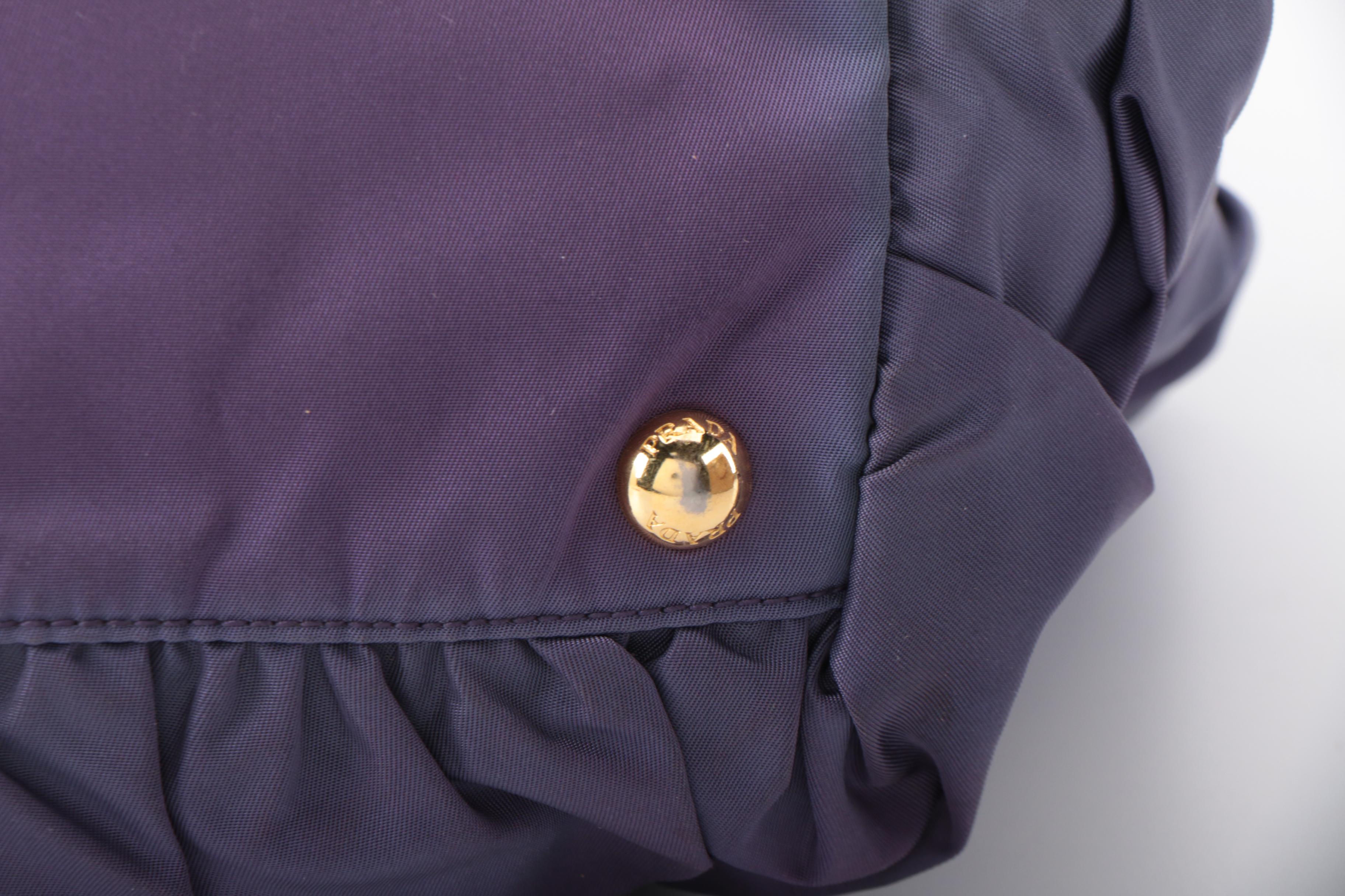 Prada Pleated Purple Nylon Tessuto and Leather Tote