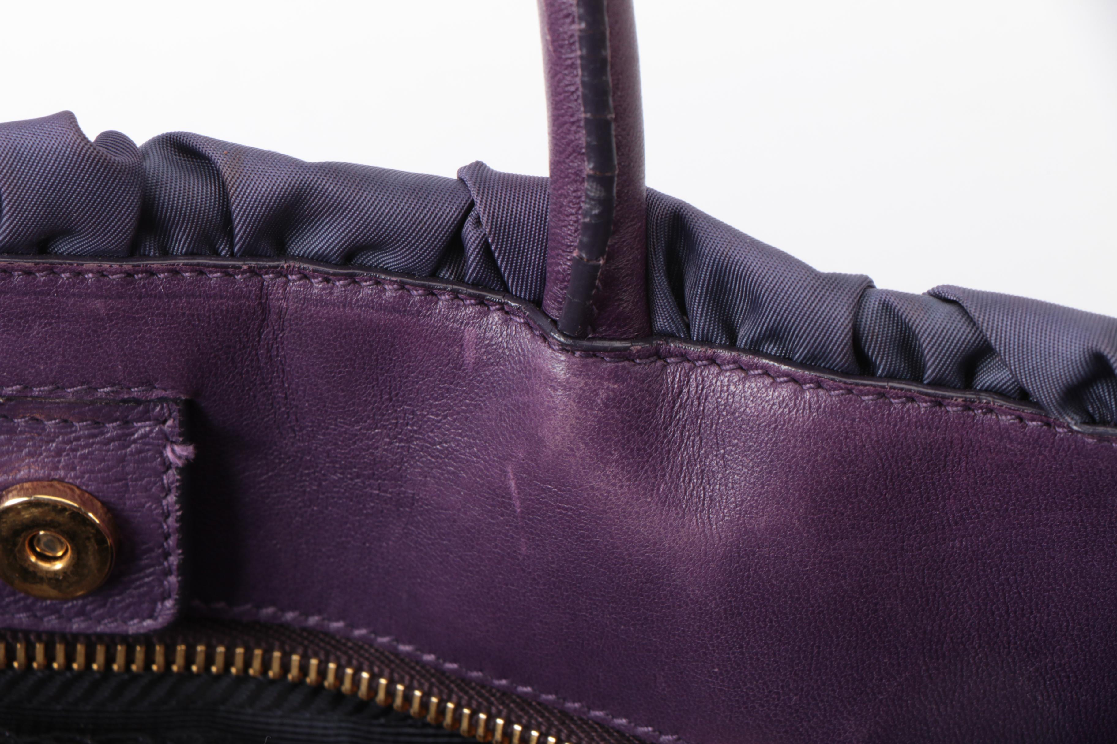 Prada Pleated Purple Nylon Tessuto and Leather Tote