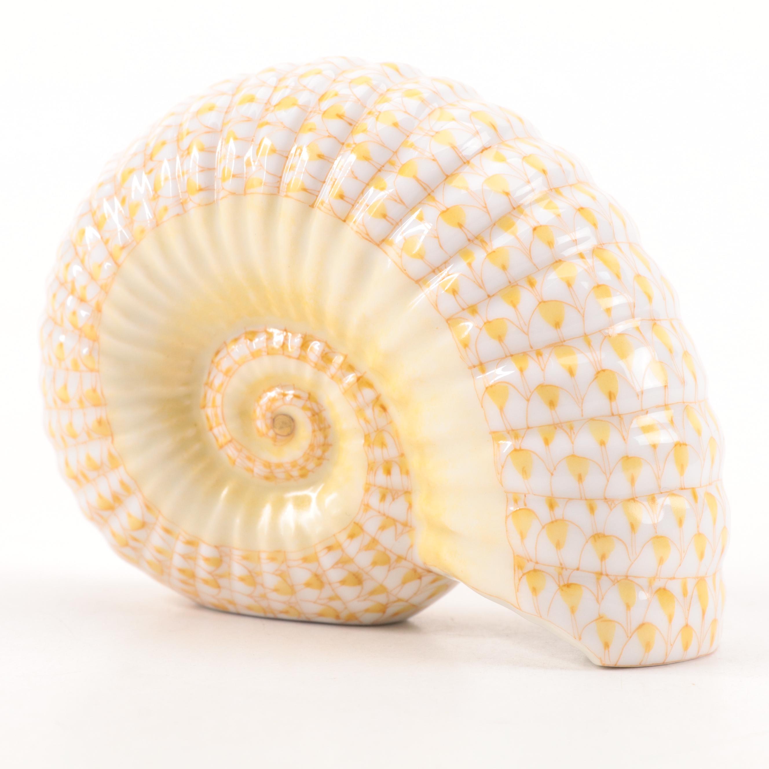 Herend Yellow Fishnet "Ammonite" Porcelain Figurine