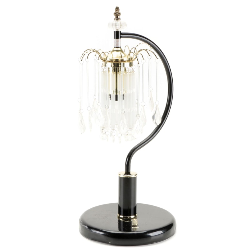 Hollywood Regency Style Tiered Glass Prism Waterfall Table Lamp