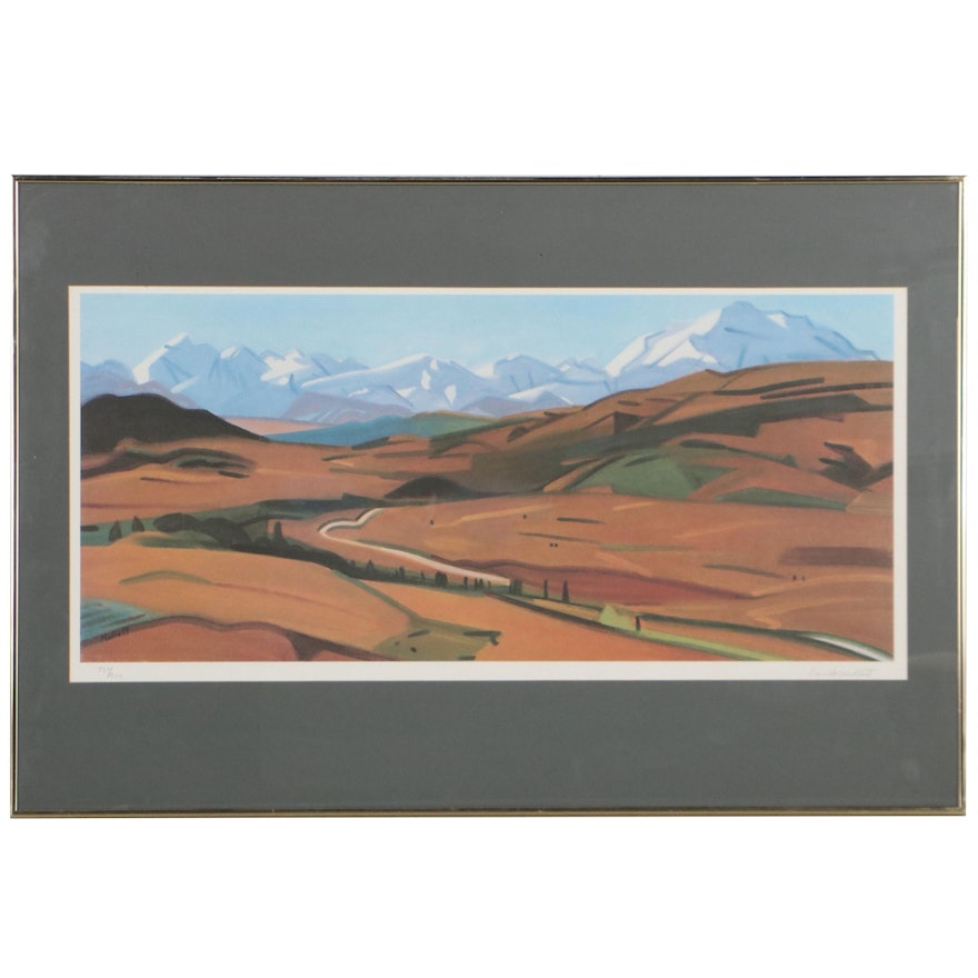 David Mollett Offset Lithograph of Mountains and Fields