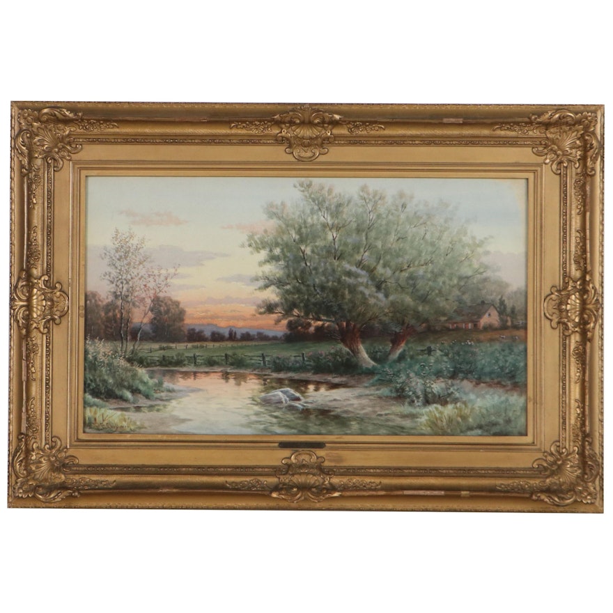 Philip E. Chillman Watercolor Painting "Sunset," Late 19th-Early 20th Century