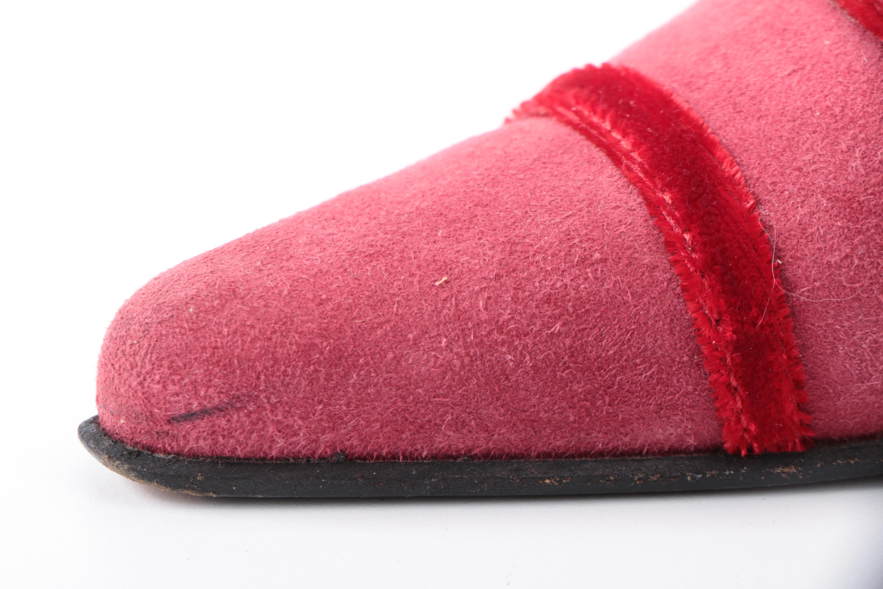 Prada Pointed-Toe D'Orsay Ankle Strap Pumps in Red Suede with Velvet Accents