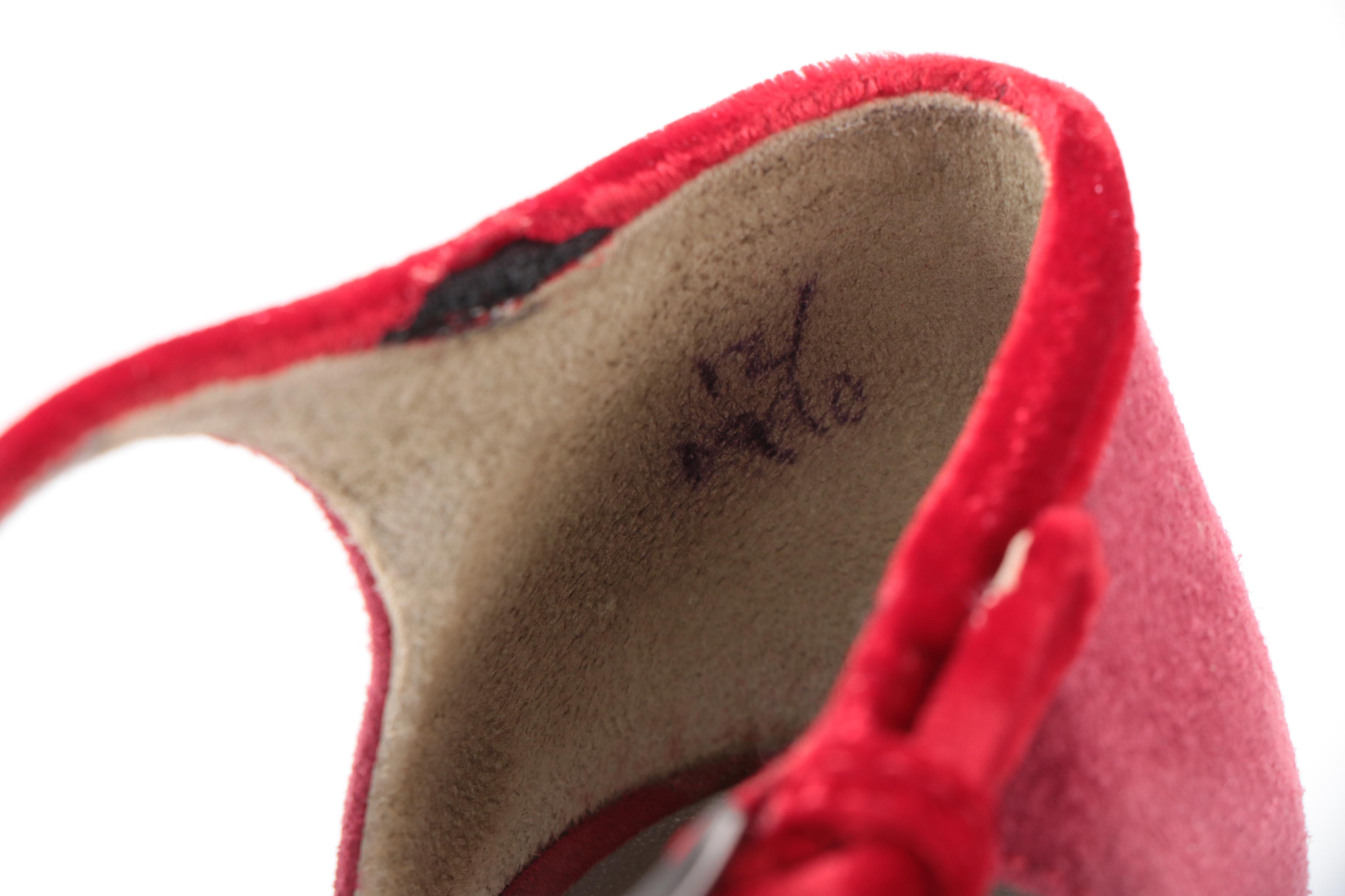 Prada Pointed-Toe D'Orsay Ankle Strap Pumps in Red Suede with Velvet Accents