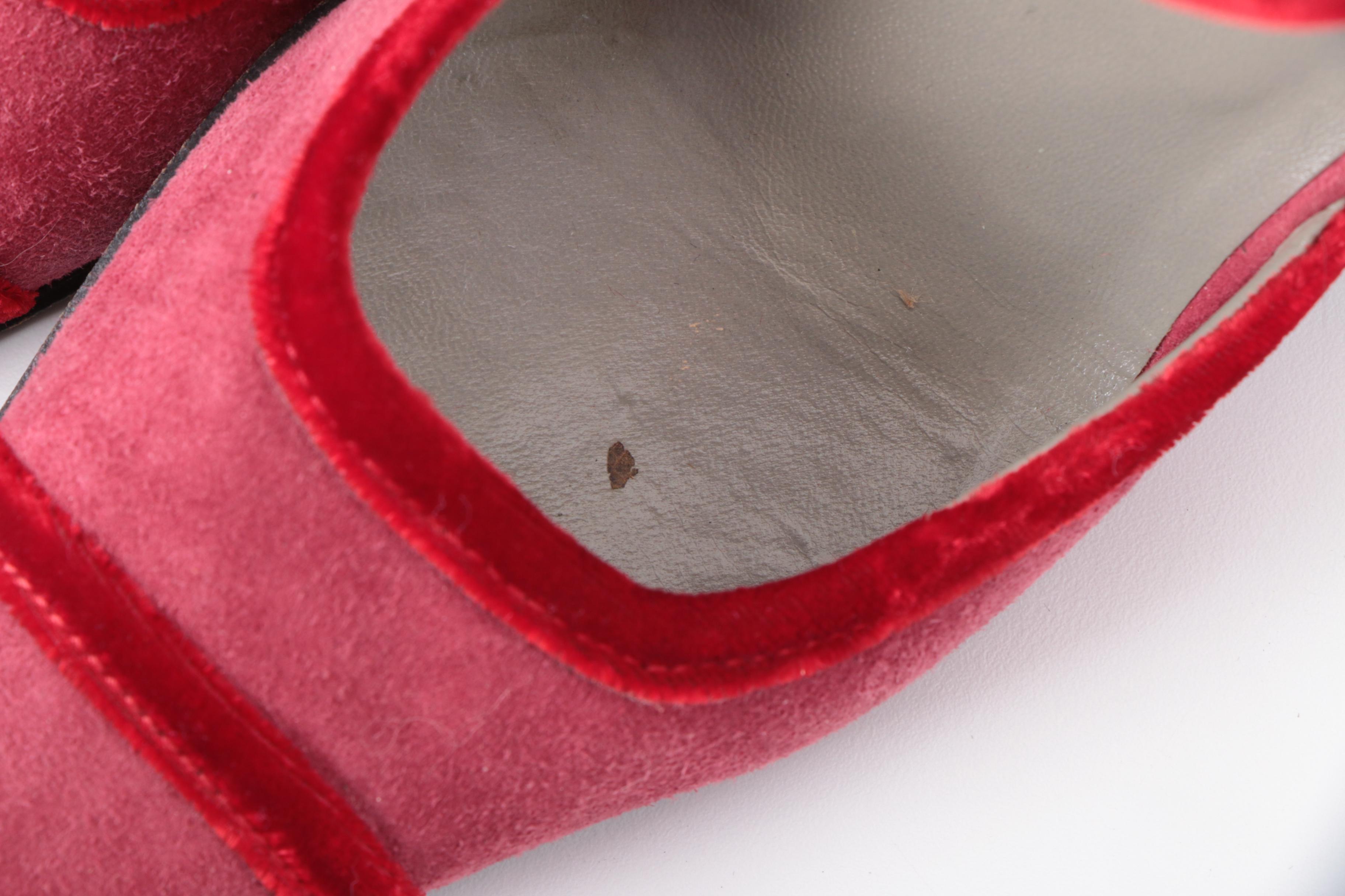 Prada Pointed-Toe D'Orsay Ankle Strap Pumps in Red Suede with Velvet Accents