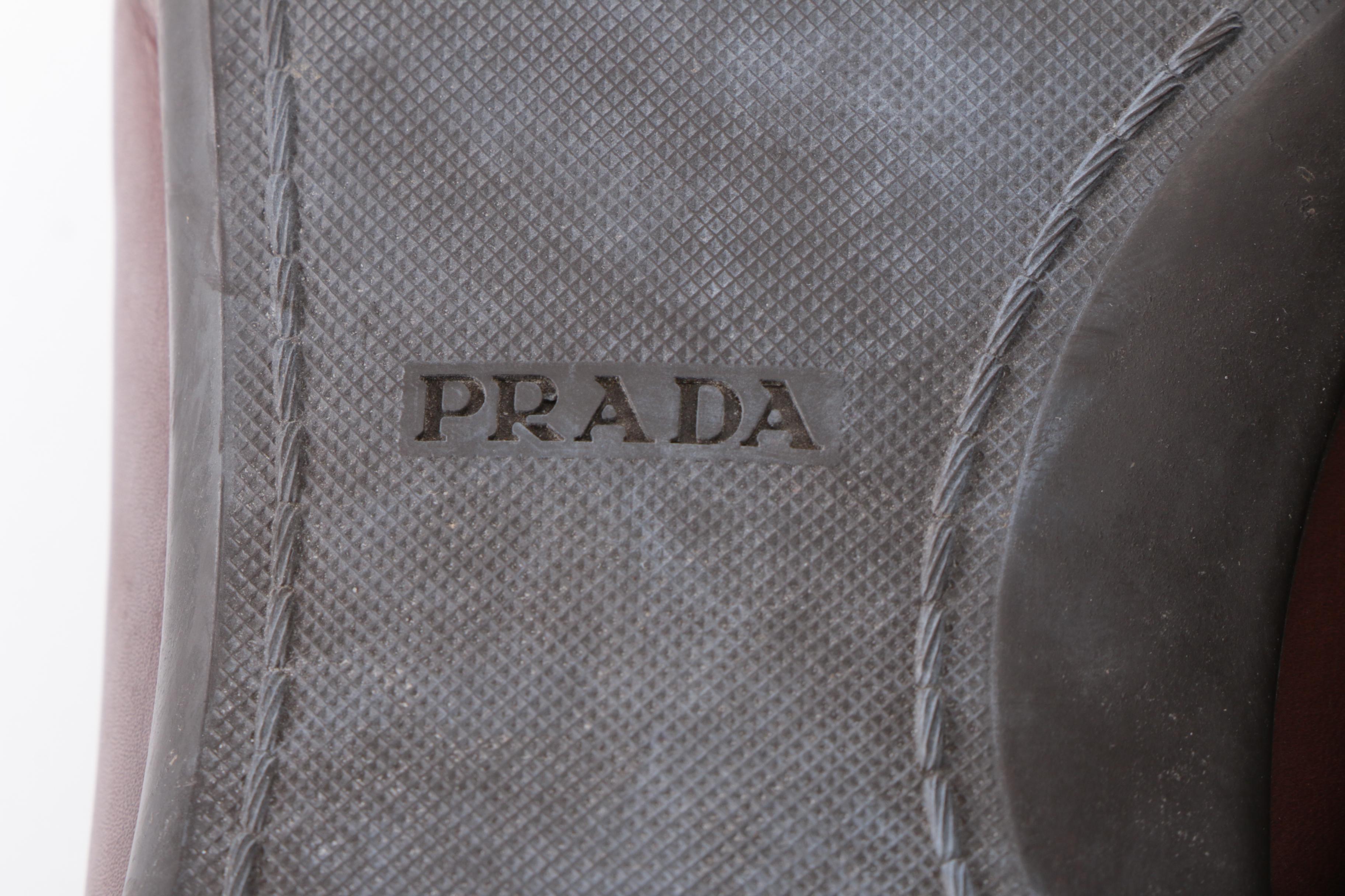 Men's Prada Loafers Square Apron Toe Triangular Logo in Brown Leather with Box