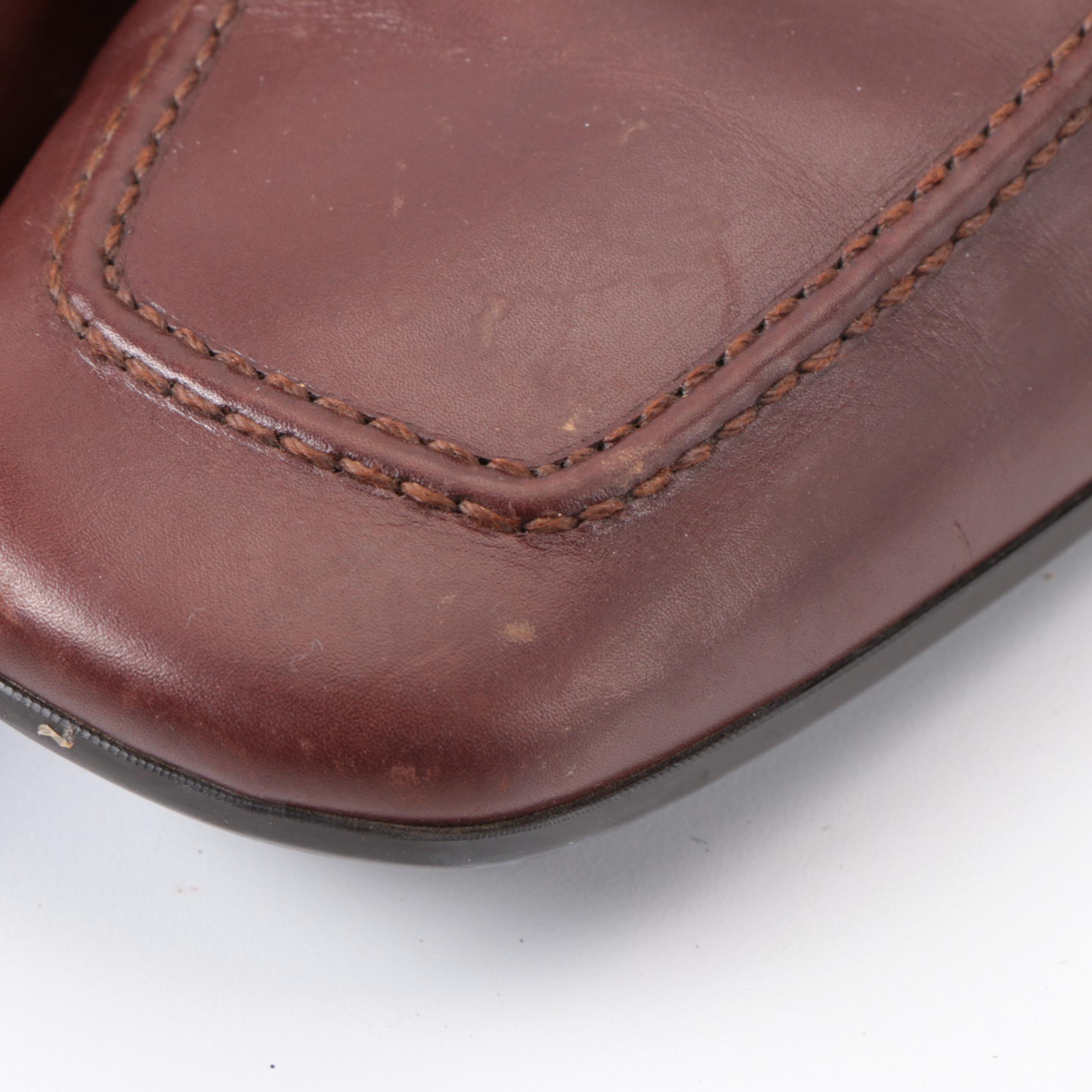 Men's Prada Loafers Square Apron Toe Triangular Logo in Brown Leather with Box