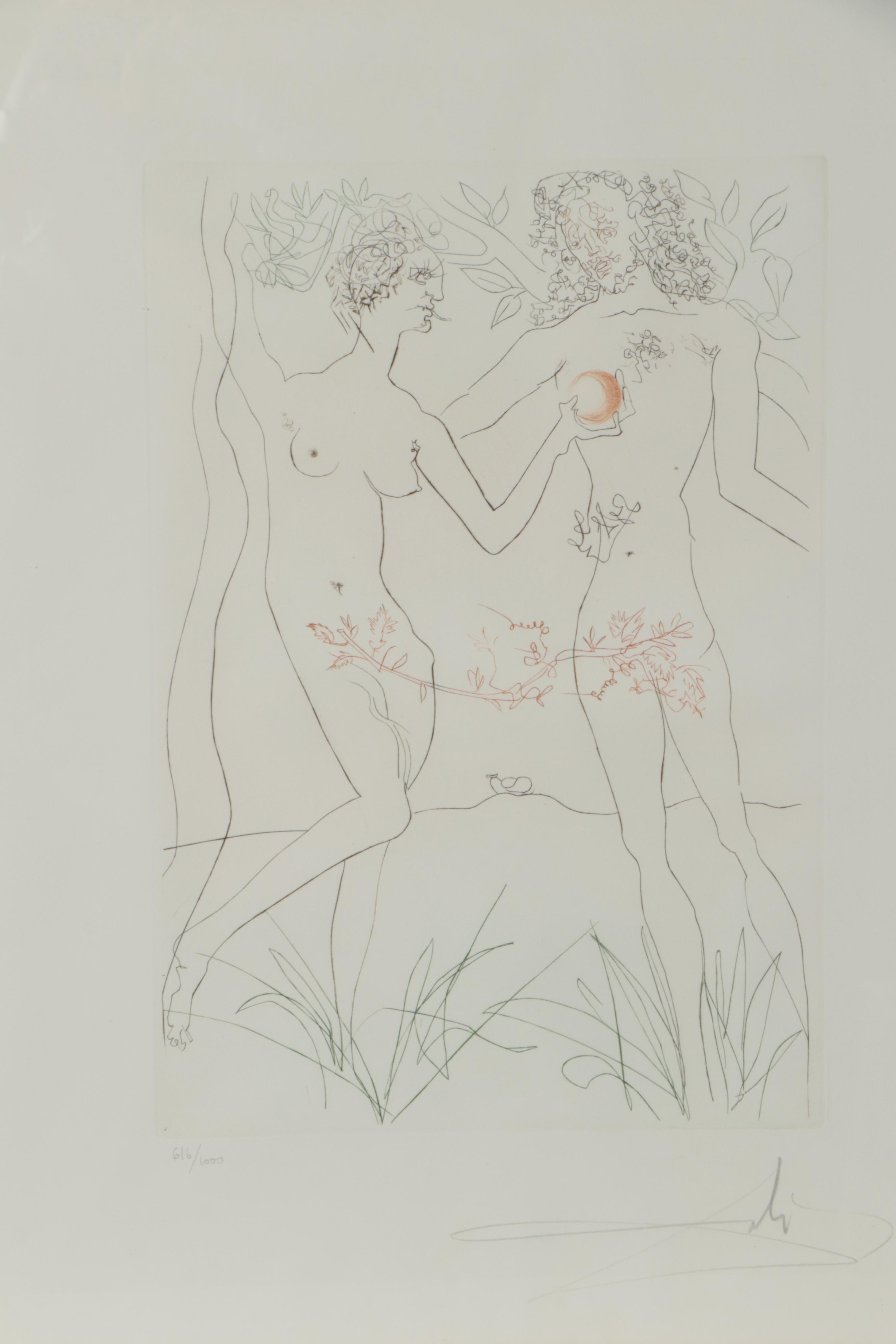 Salvador Dalí Color Etching "Adam and Eve," 1972