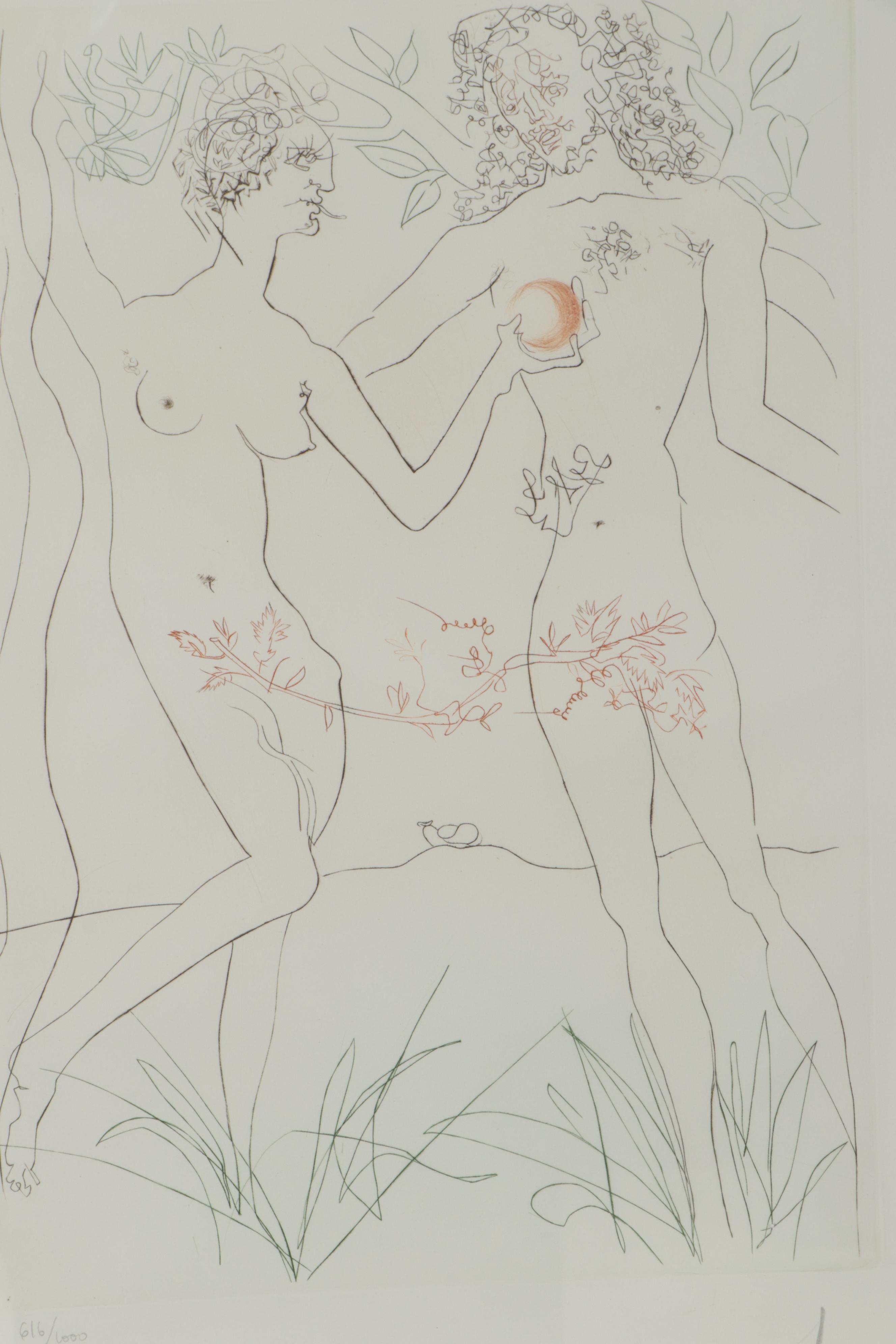 Salvador Dalí Color Etching "Adam and Eve," 1972