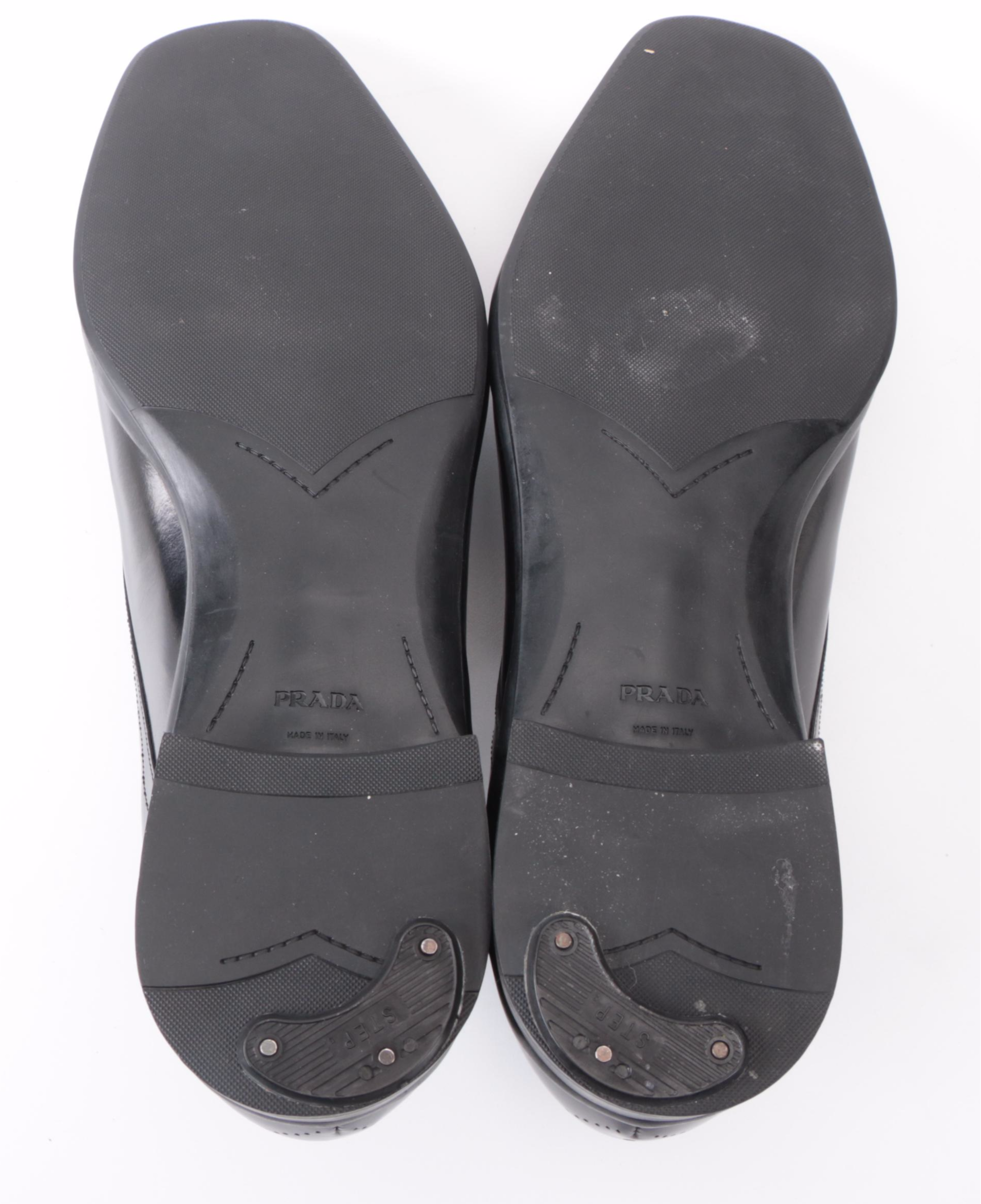 Prada Derbys in Perforated Black Spazzalato Leather with Rubber Soles