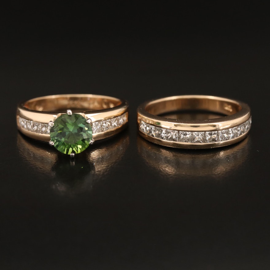 14K Tourmaline and Diamond Ring with 14K Diamond Band