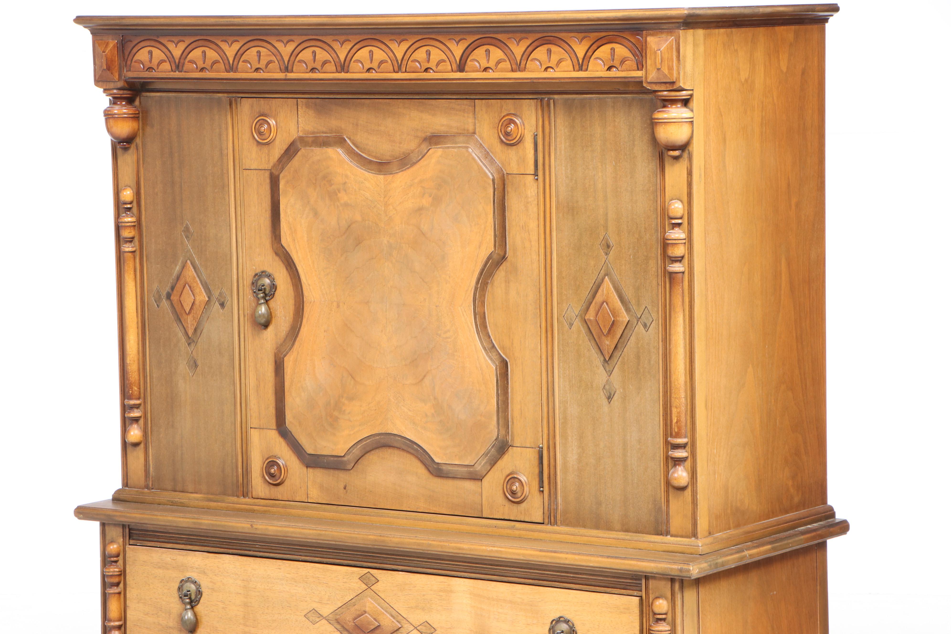 Jacobean Style Walnut China Cabinet, Circa 1920s