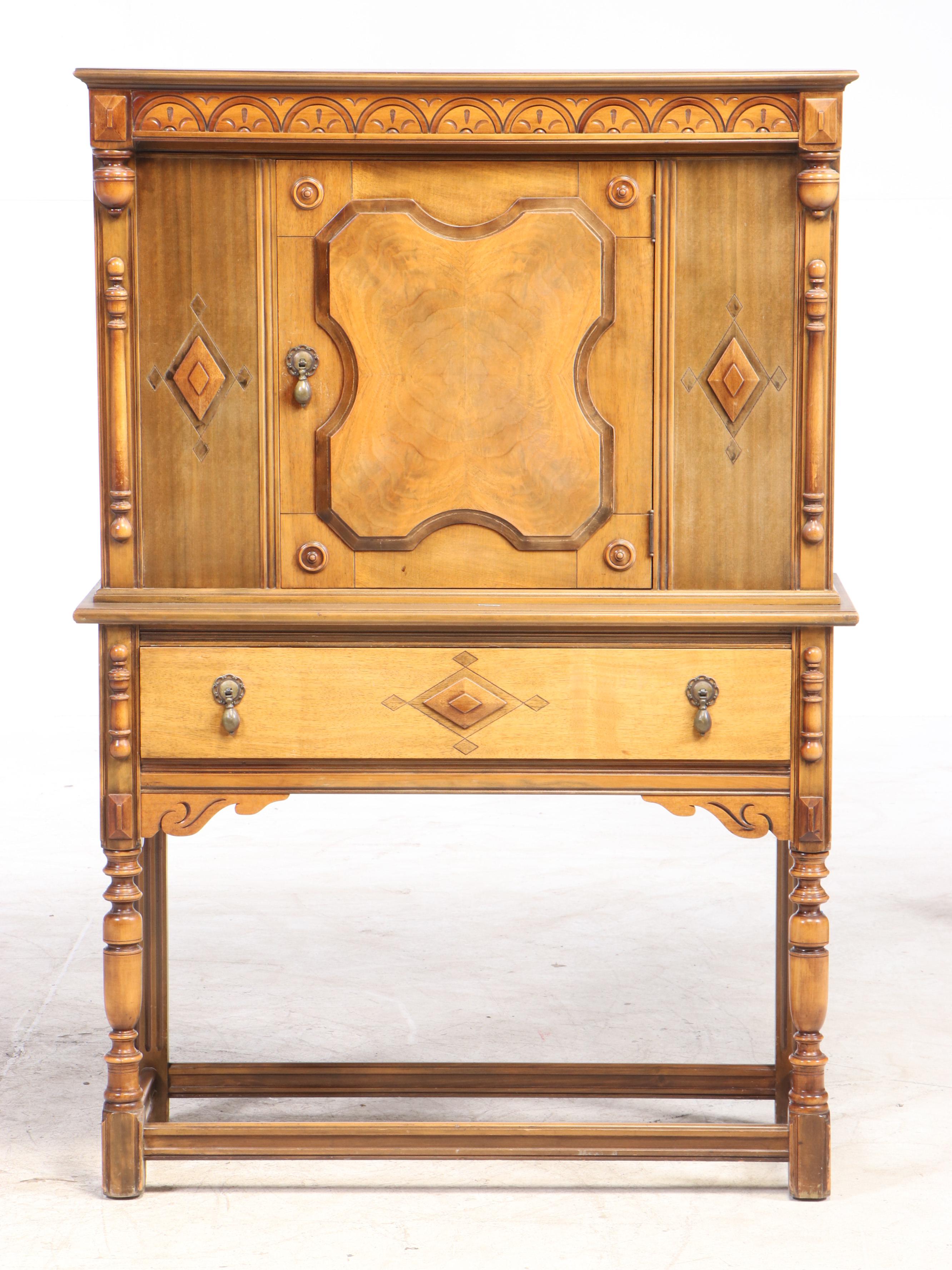 Jacobean Style Walnut China Cabinet, Circa 1920s
