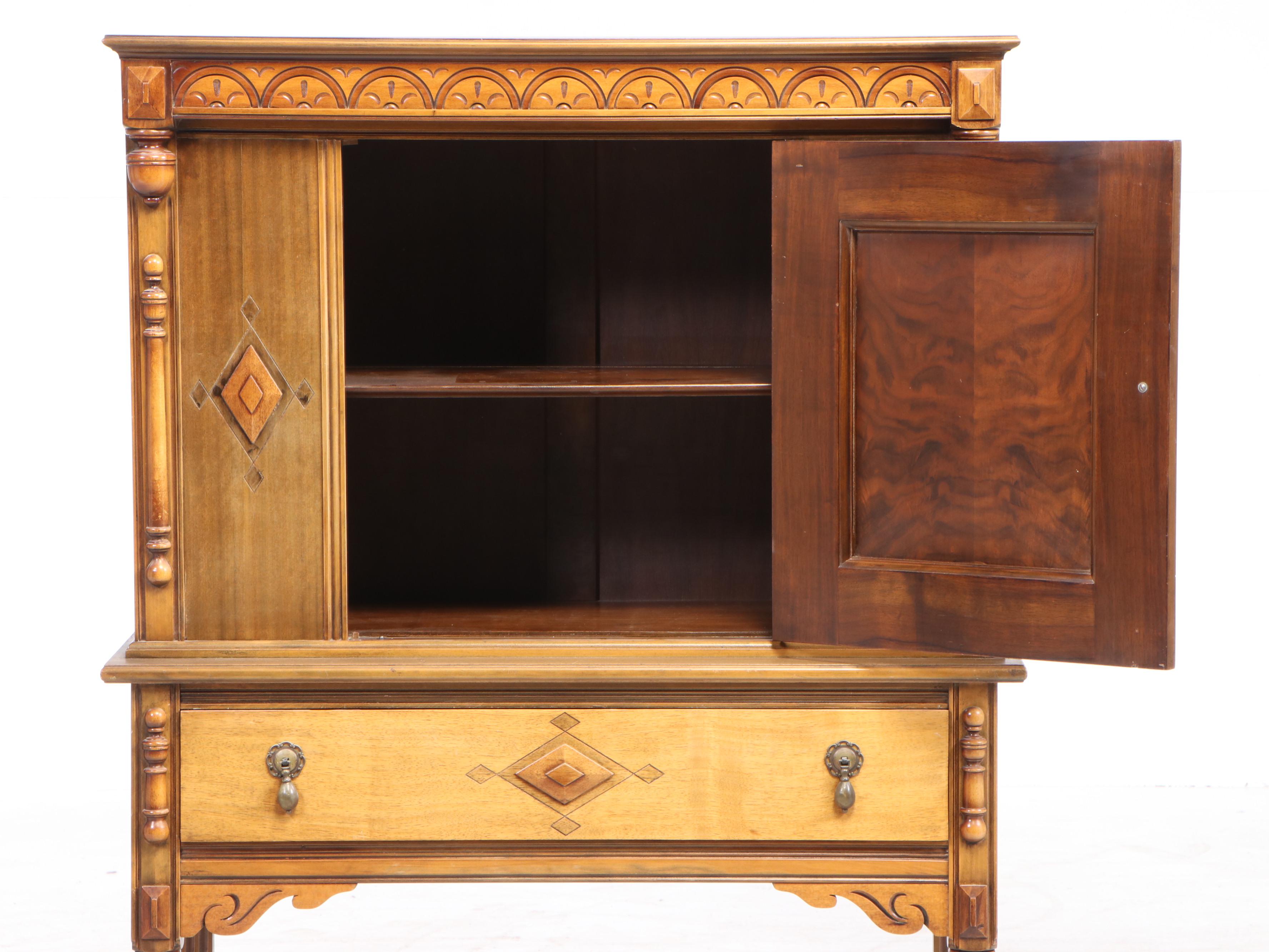 Jacobean Style Walnut China Cabinet, Circa 1920s