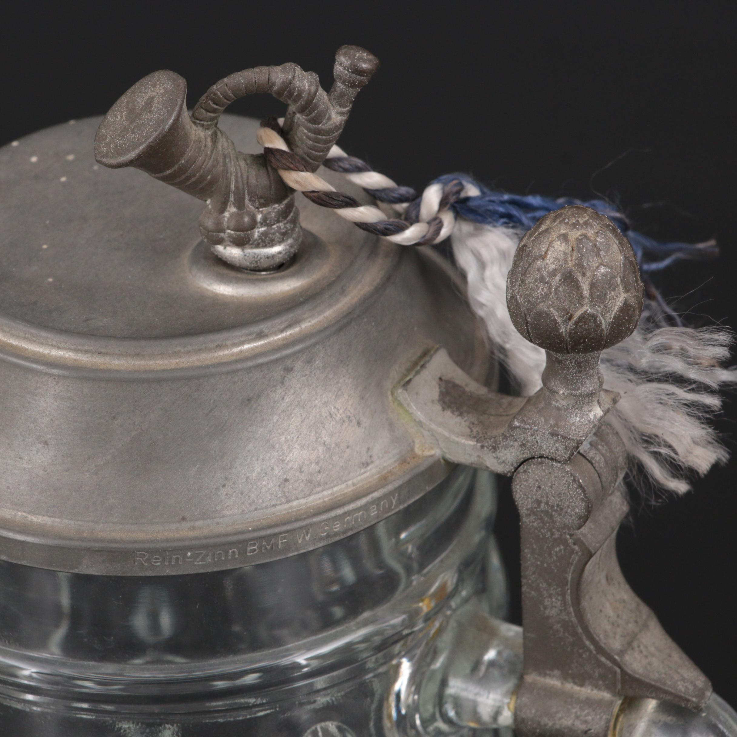 Rein-Zinn Musical Molded Glass Beer Stein with Pewter Lid