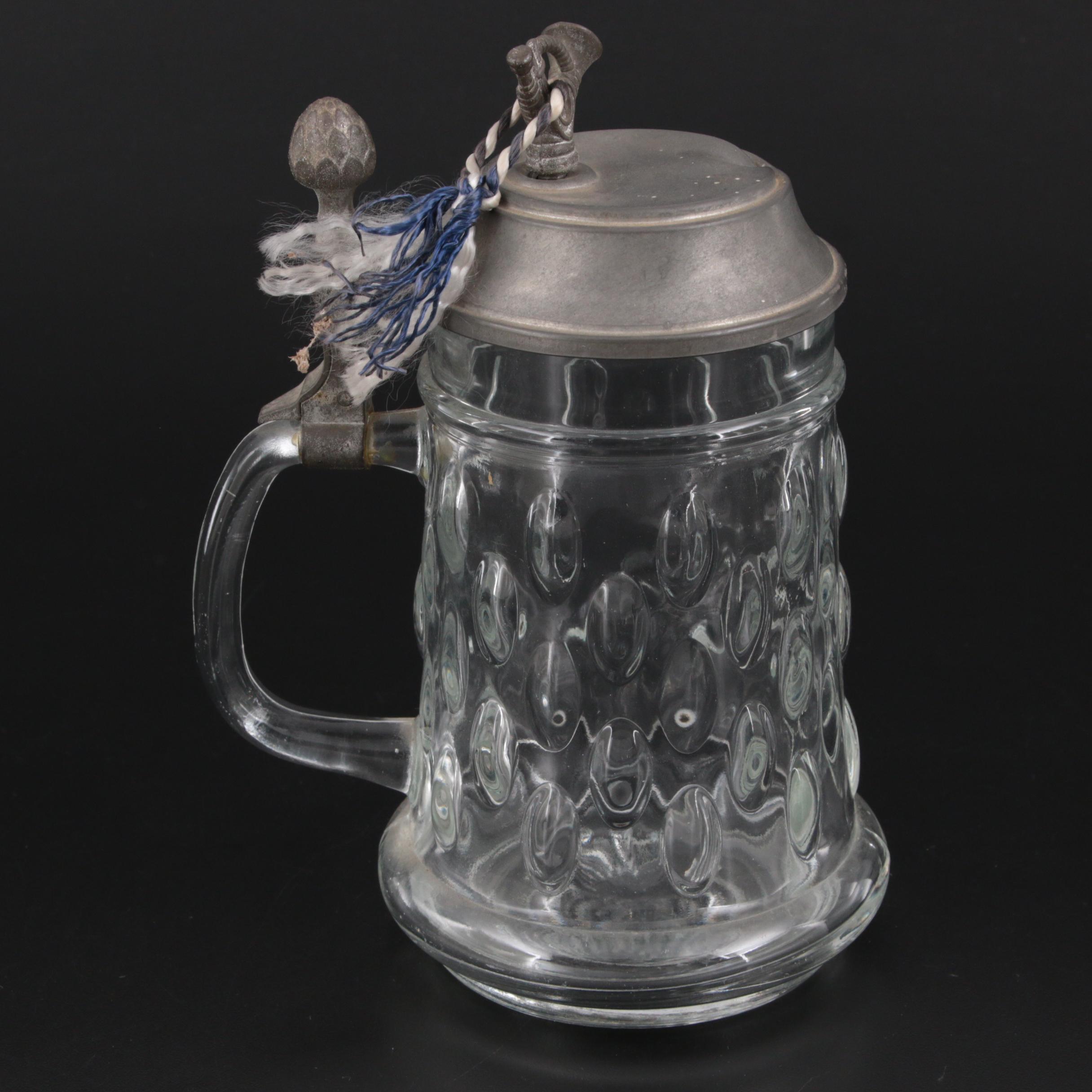 Rein-Zinn Musical Molded Glass Beer Stein with Pewter Lid