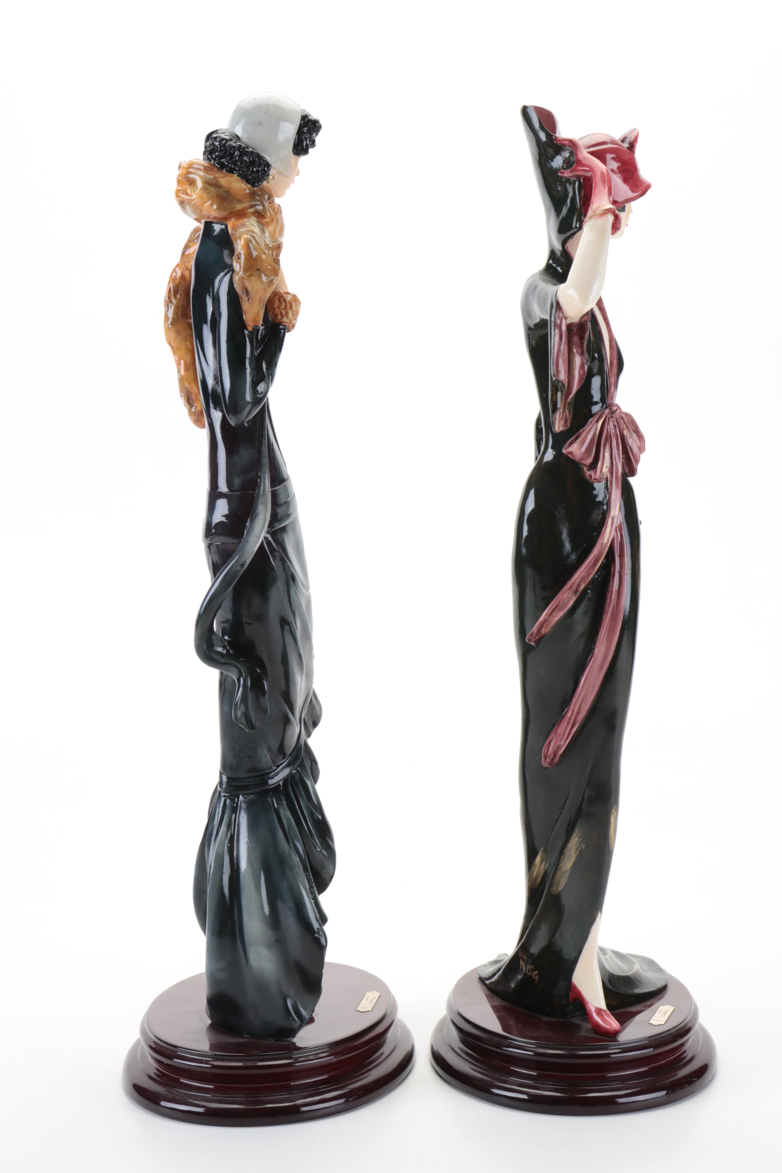 Italian Art Deco Style Painted Resin Figurines by A. Santini