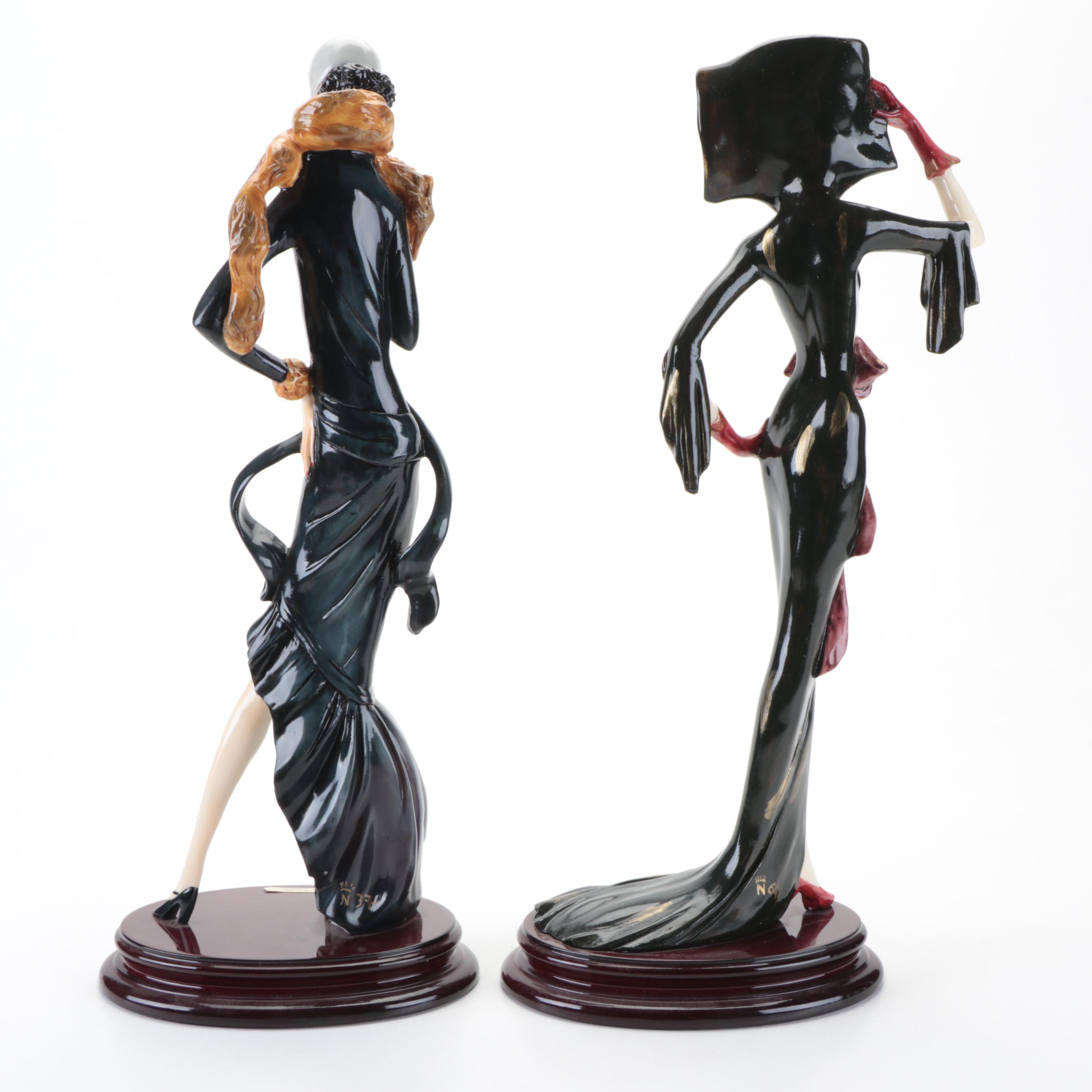 Italian Art Deco Style Painted Resin Figurines by A. Santini