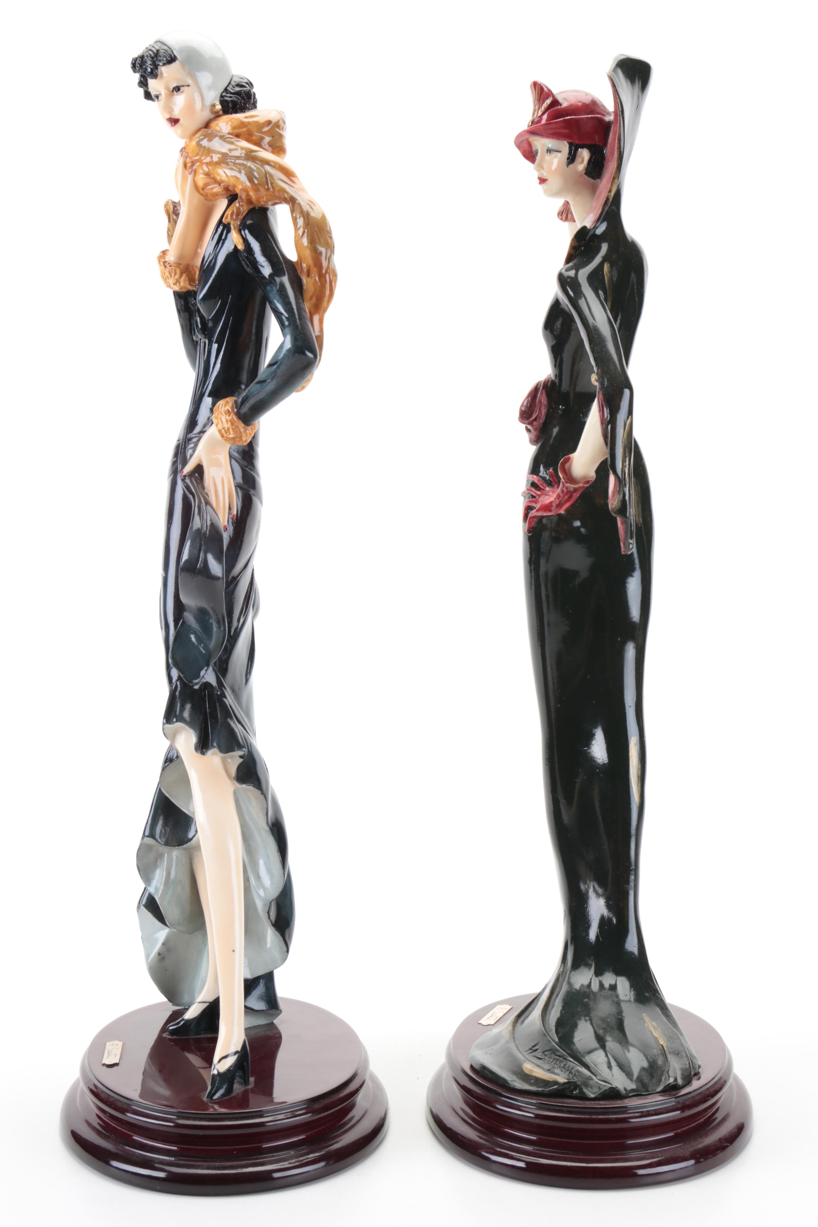 Italian Art Deco Style Painted Resin Figurines by A. Santini