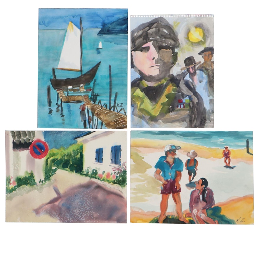 Kathleen Zimbicki Watercolor Paintings Including "At the Beach"