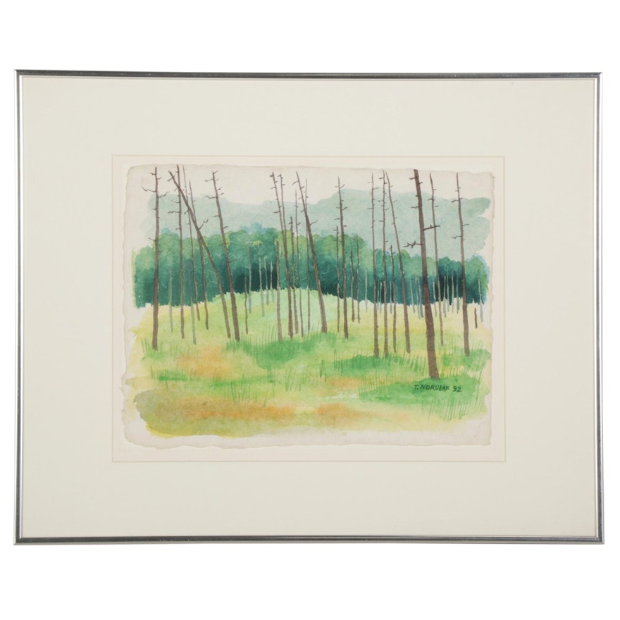 Thomas Norulak Watercolor Painting "Pine Field," 1992