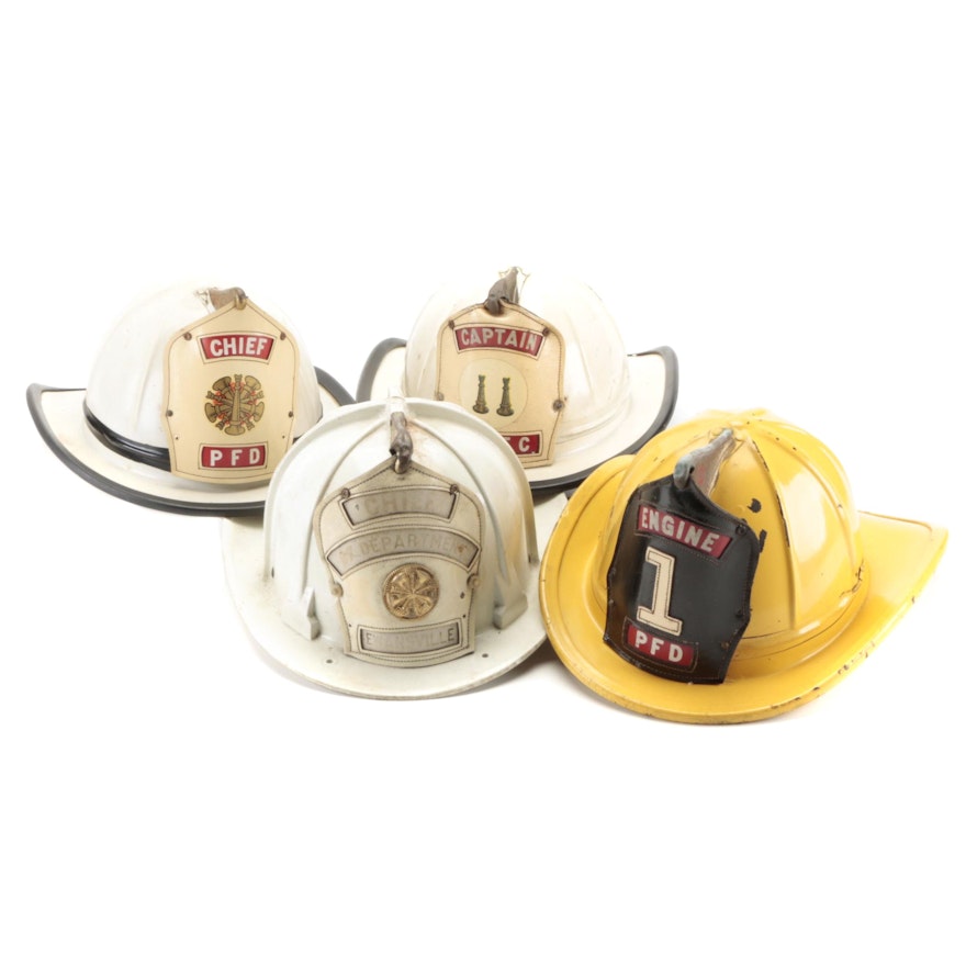 Cairns "Chief,""Captain," "Engine 1," and "Evansville" Firefighting Helmets