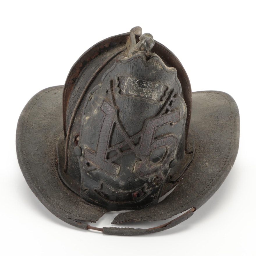 "15" Marked Front Shield Victorian Era Leather Firefighting Helmet, Dated 1891