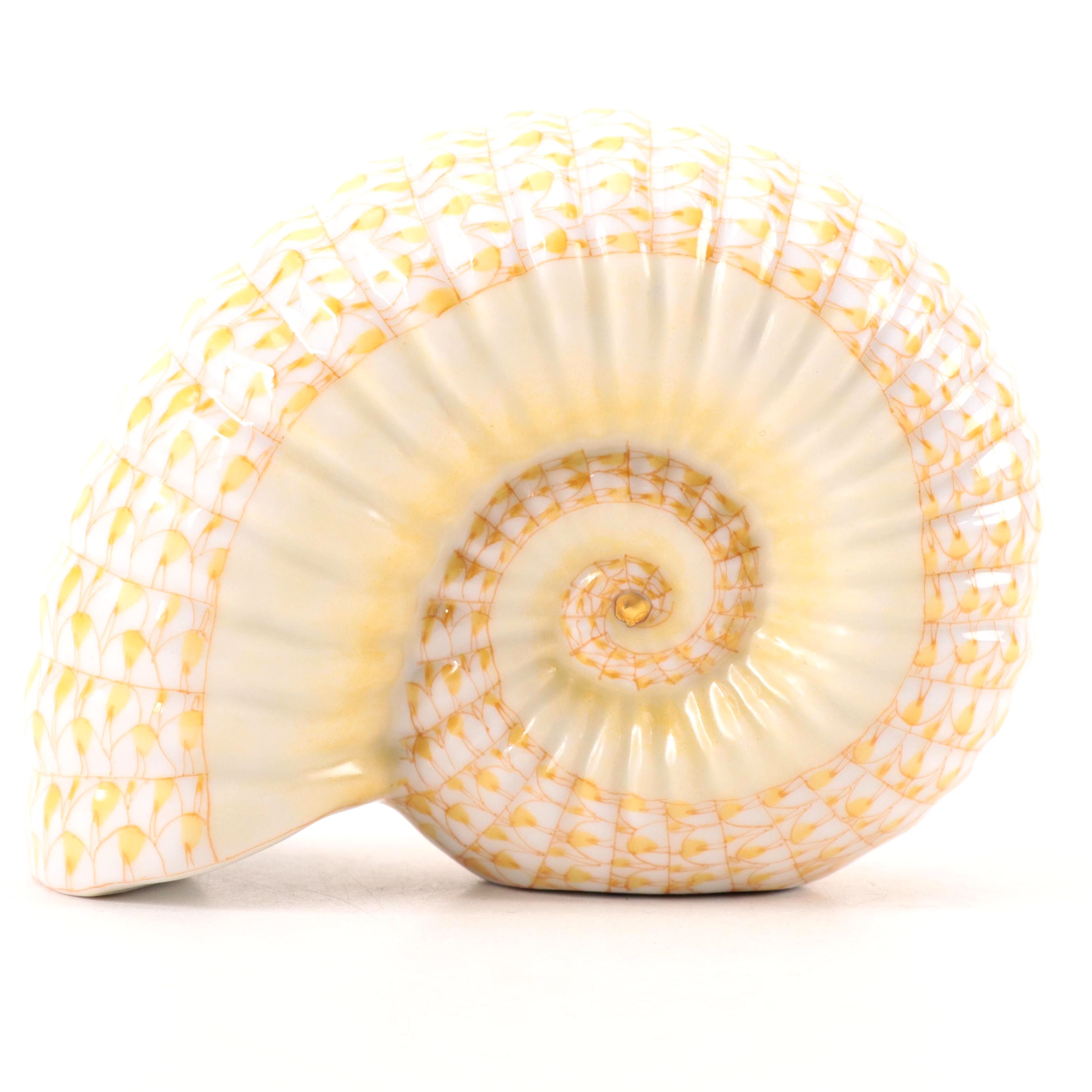 Herend Yellow Fishnet "Ammonite" Porcelain Figurine