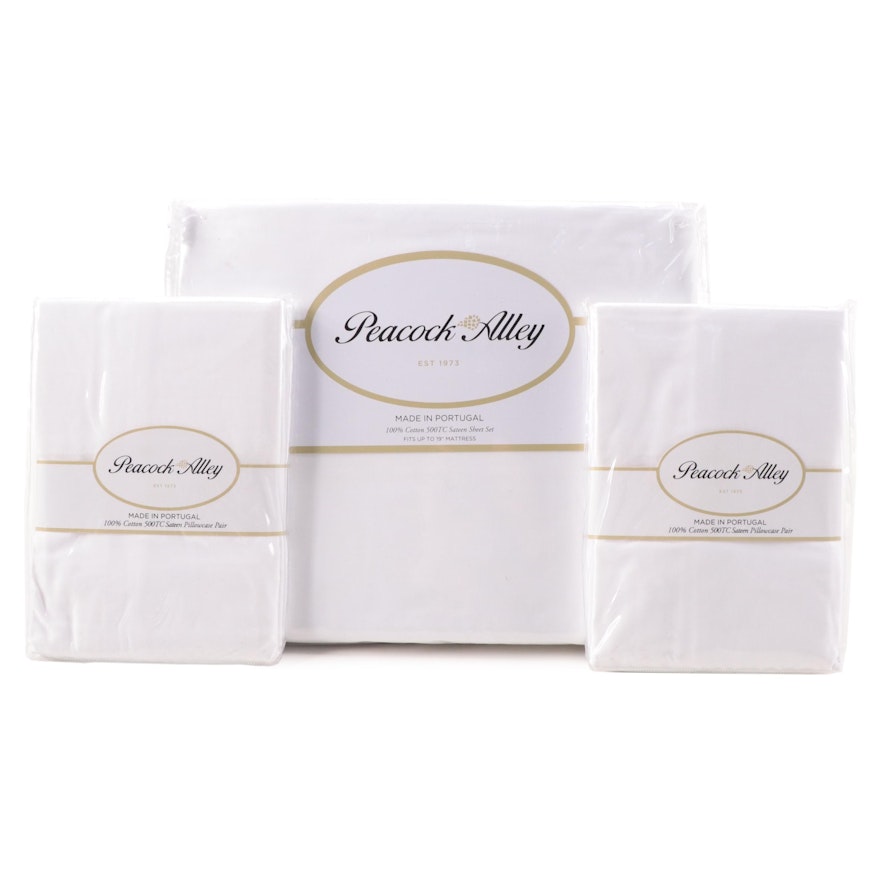 Peacock Alley White Cotton Sateen Queen Sheet Set with Additional Pillowcases
